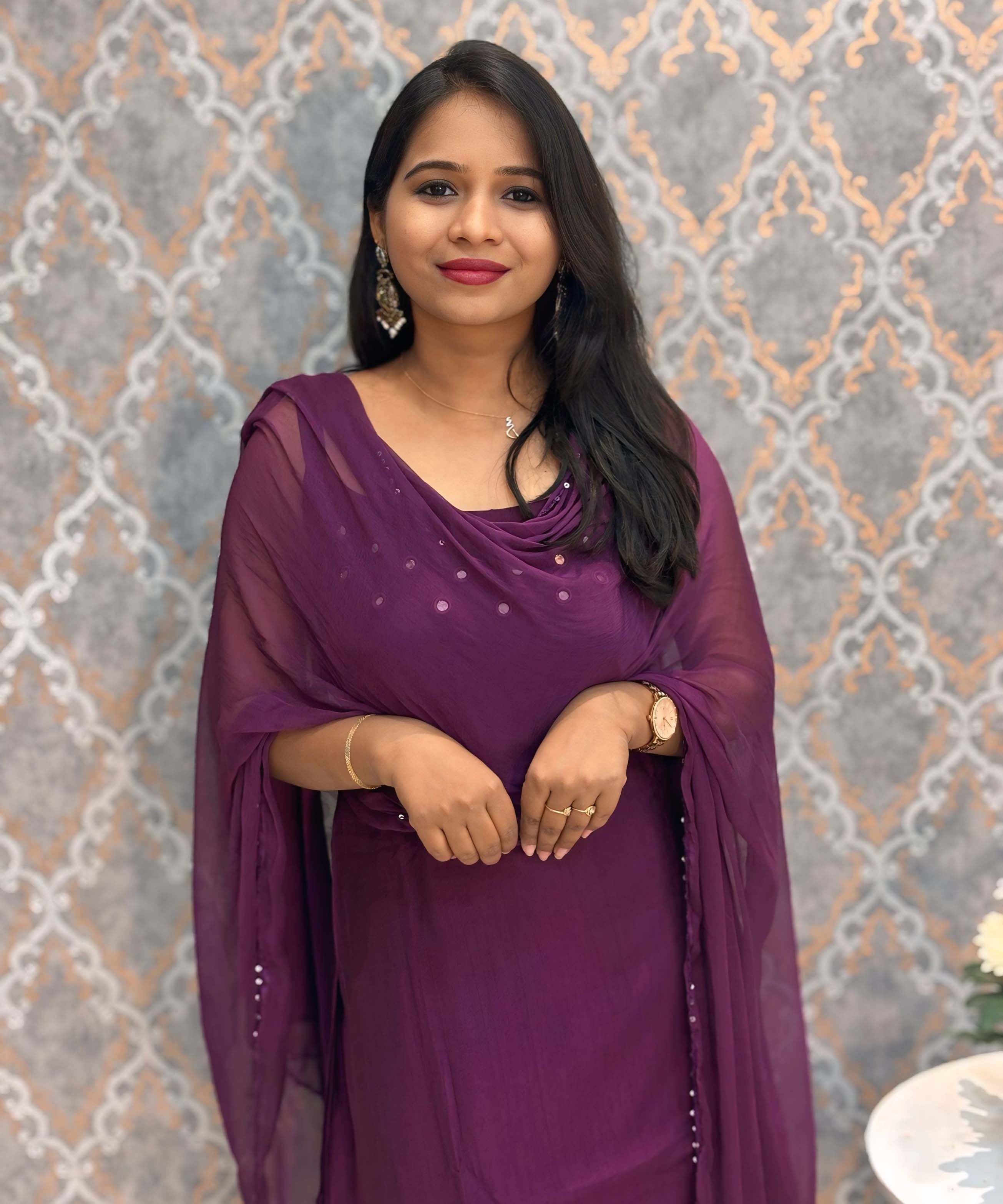 Dark Wine Color Premium Indo-Western Sleeveless 3 Piece Salwar Set / ESS323