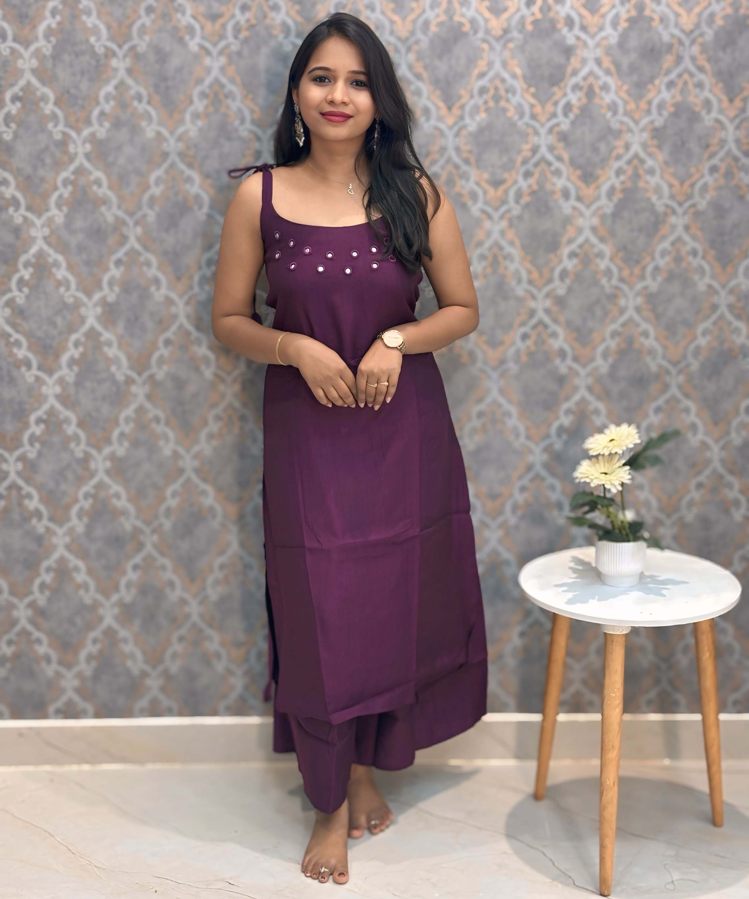 Dark Wine Color Premium Indo-Western Sleeveless 3 Piece Salwar Set / ESS323