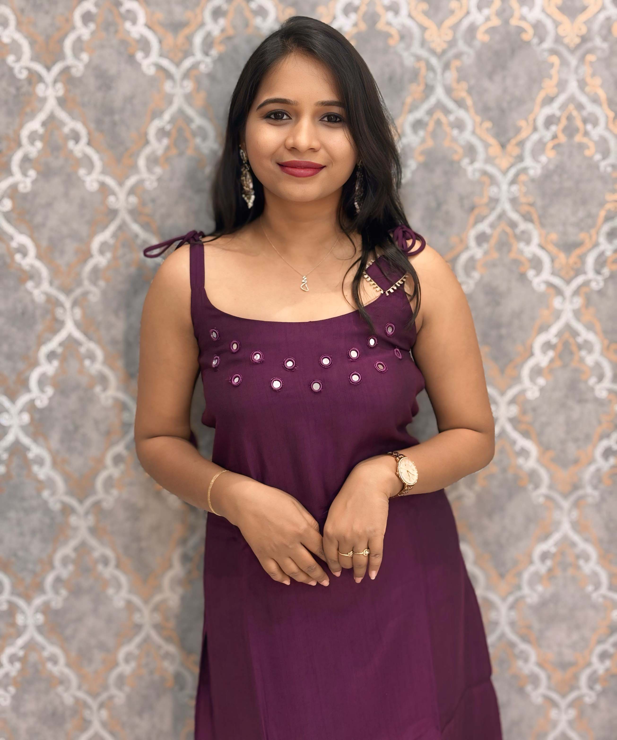 Dark Wine Color Premium Indo-Western Sleeveless 3 Piece Salwar Set / ESS323