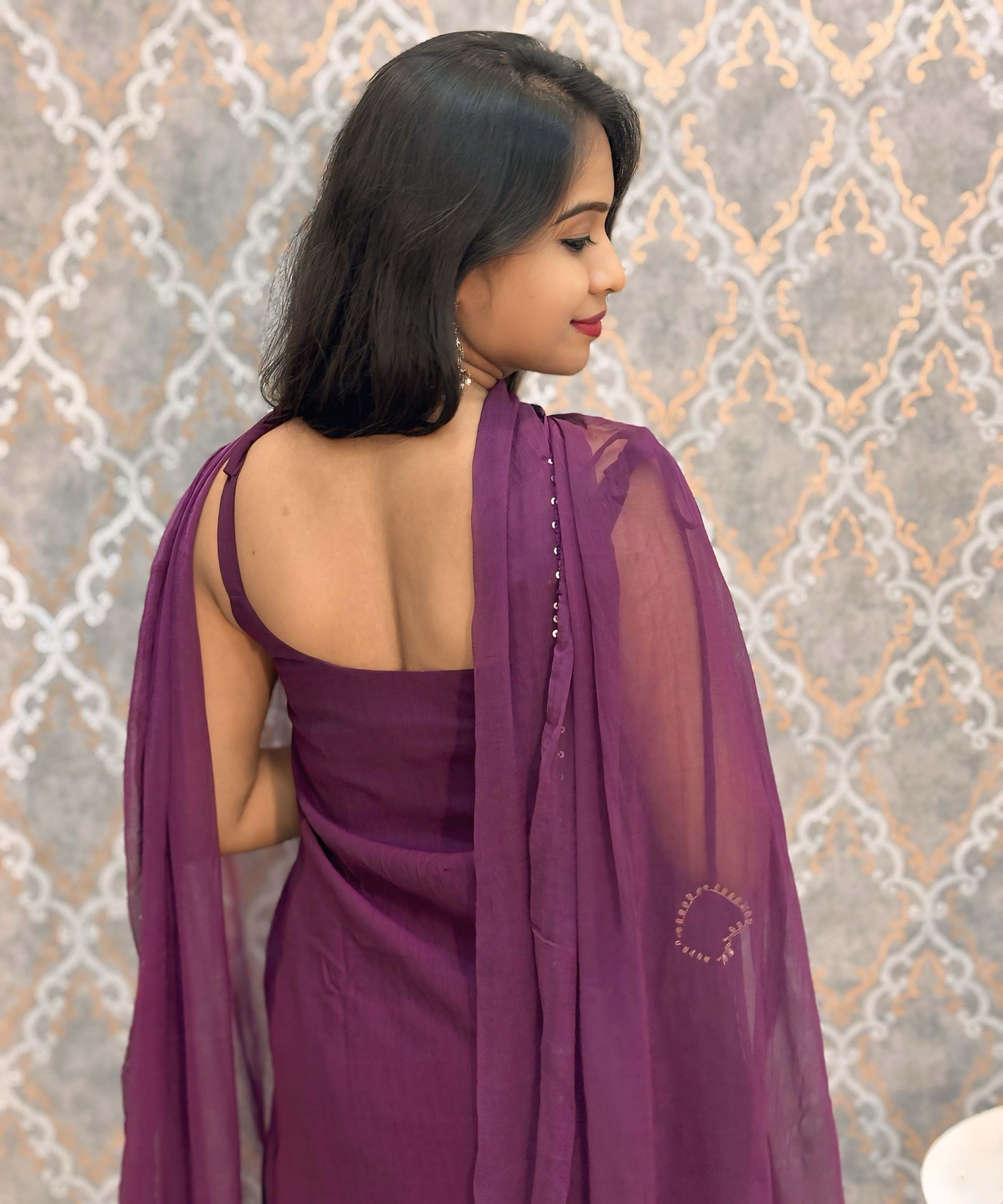 Dark Wine Color Premium Indo-Western Sleeveless 3 Piece Salwar Set / ESS323