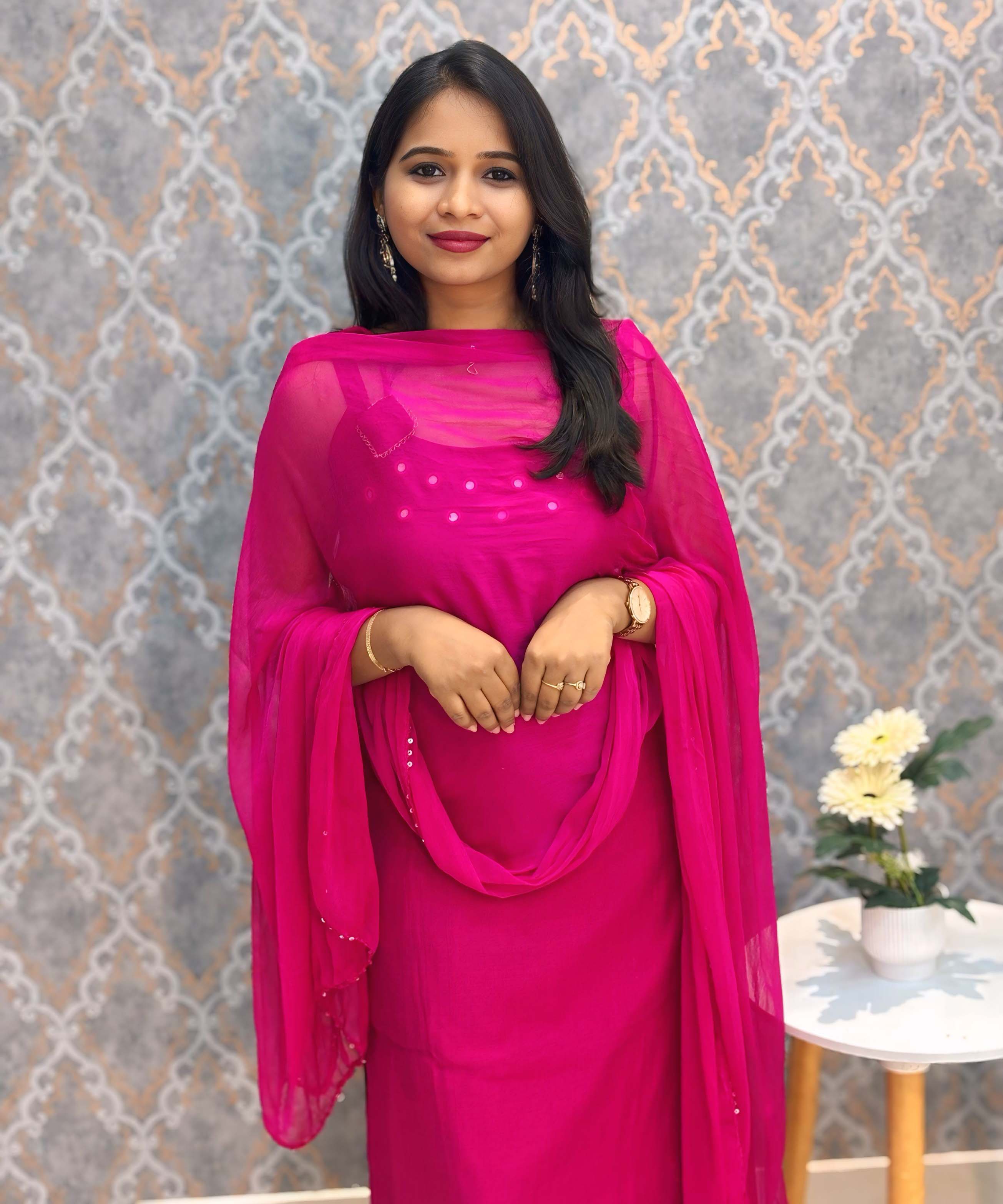 Rani Pink Color Premium Indo-Western Sleeveless 3 Piece Salwar Set / ESS323