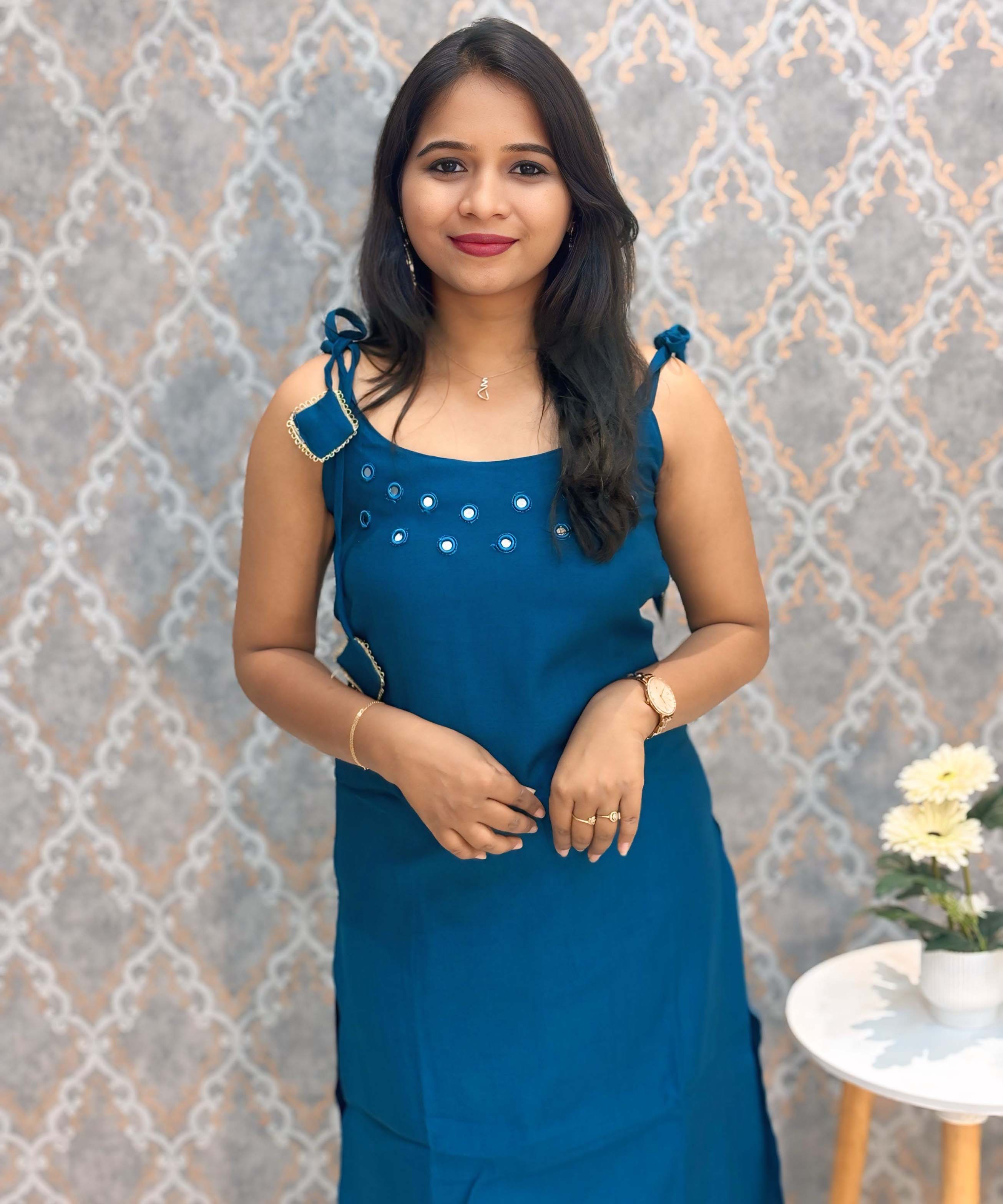 Teal Blue Color Premium Indo-Western Sleeveless 3 Piece Salwar Set / ESS323