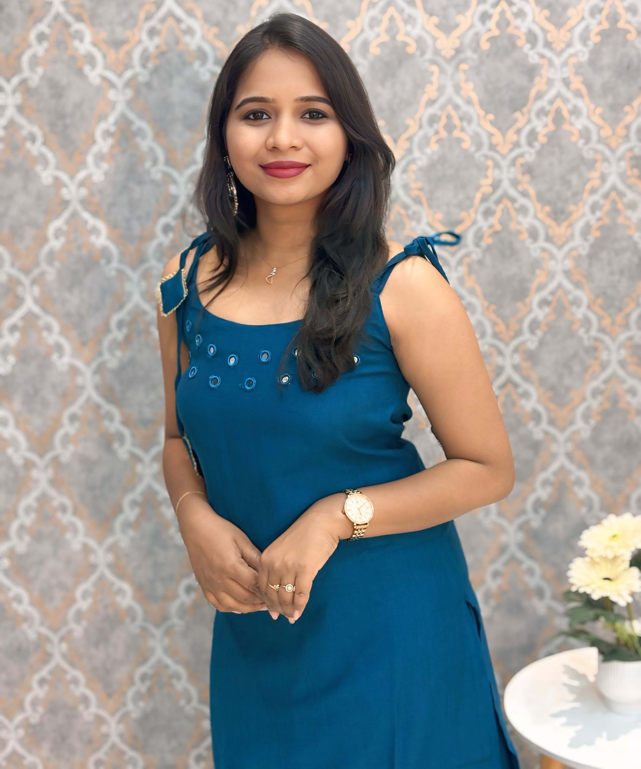 Teal Blue Color Premium Indo-Western Sleeveless 3 Piece Salwar Set / ESS323