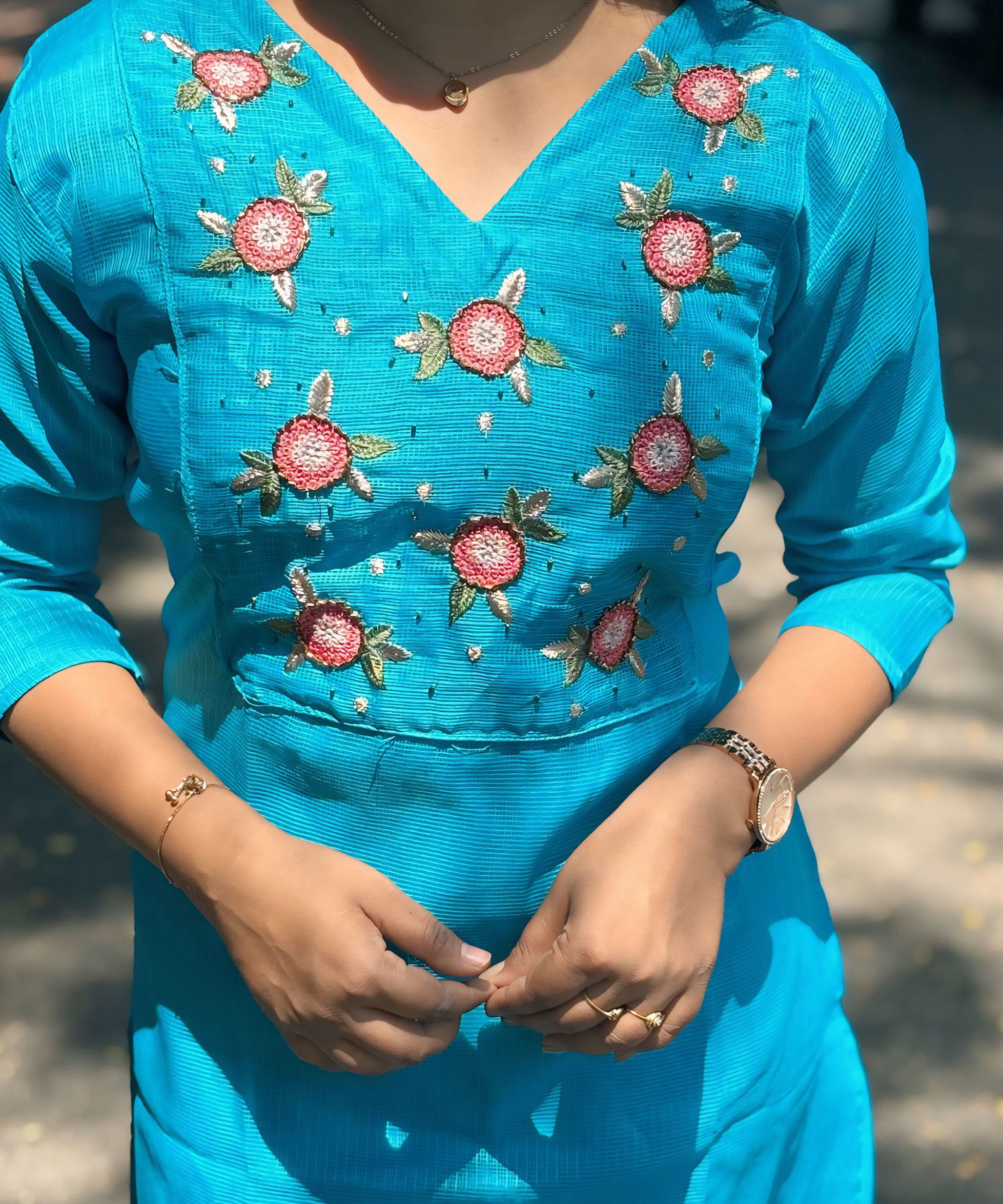 Sky Blue Color Premium Kota Cotton Kurti with Lining / MSS002