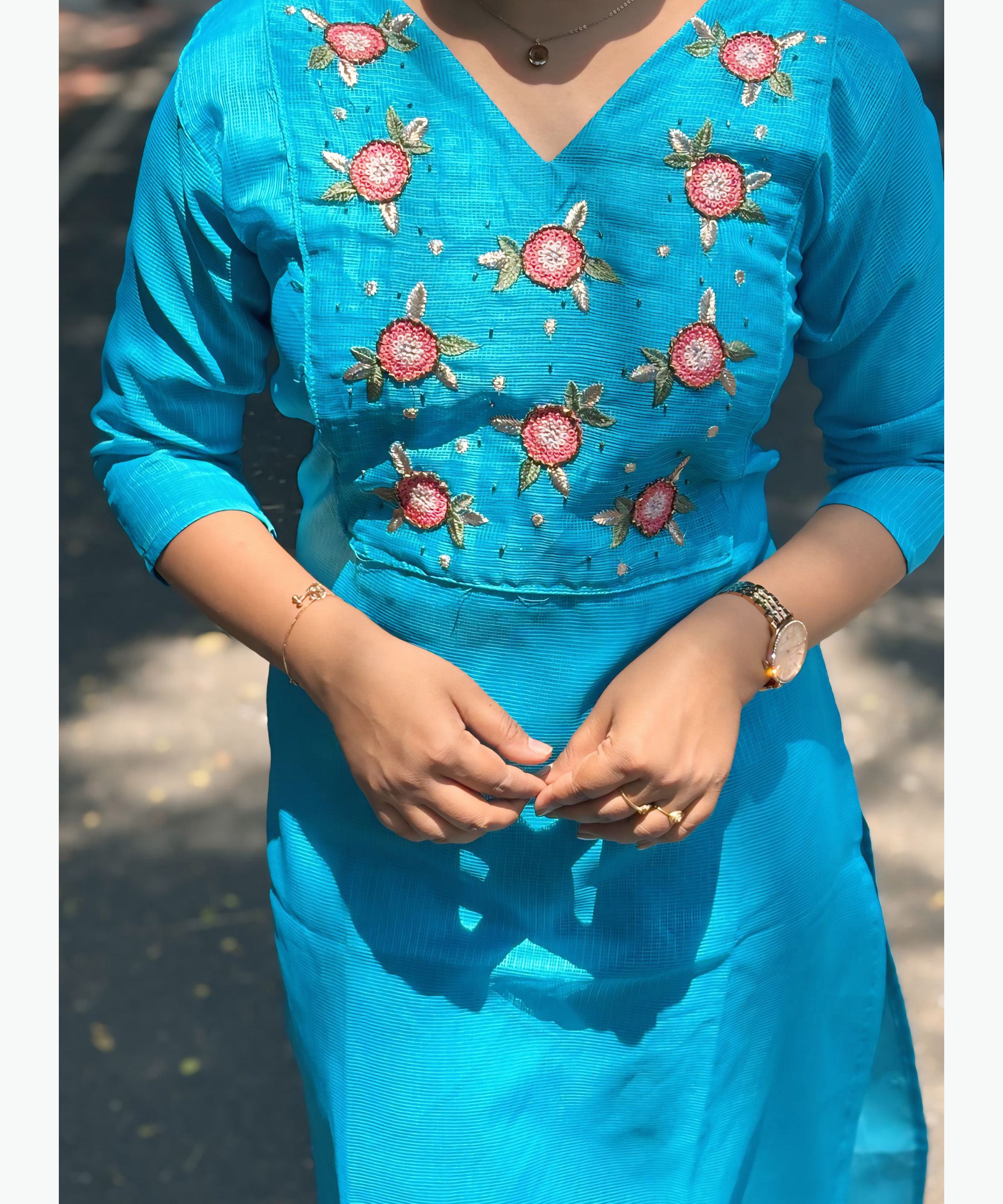 Sky Blue Color Premium Kota Cotton Kurti with Lining / MSS002