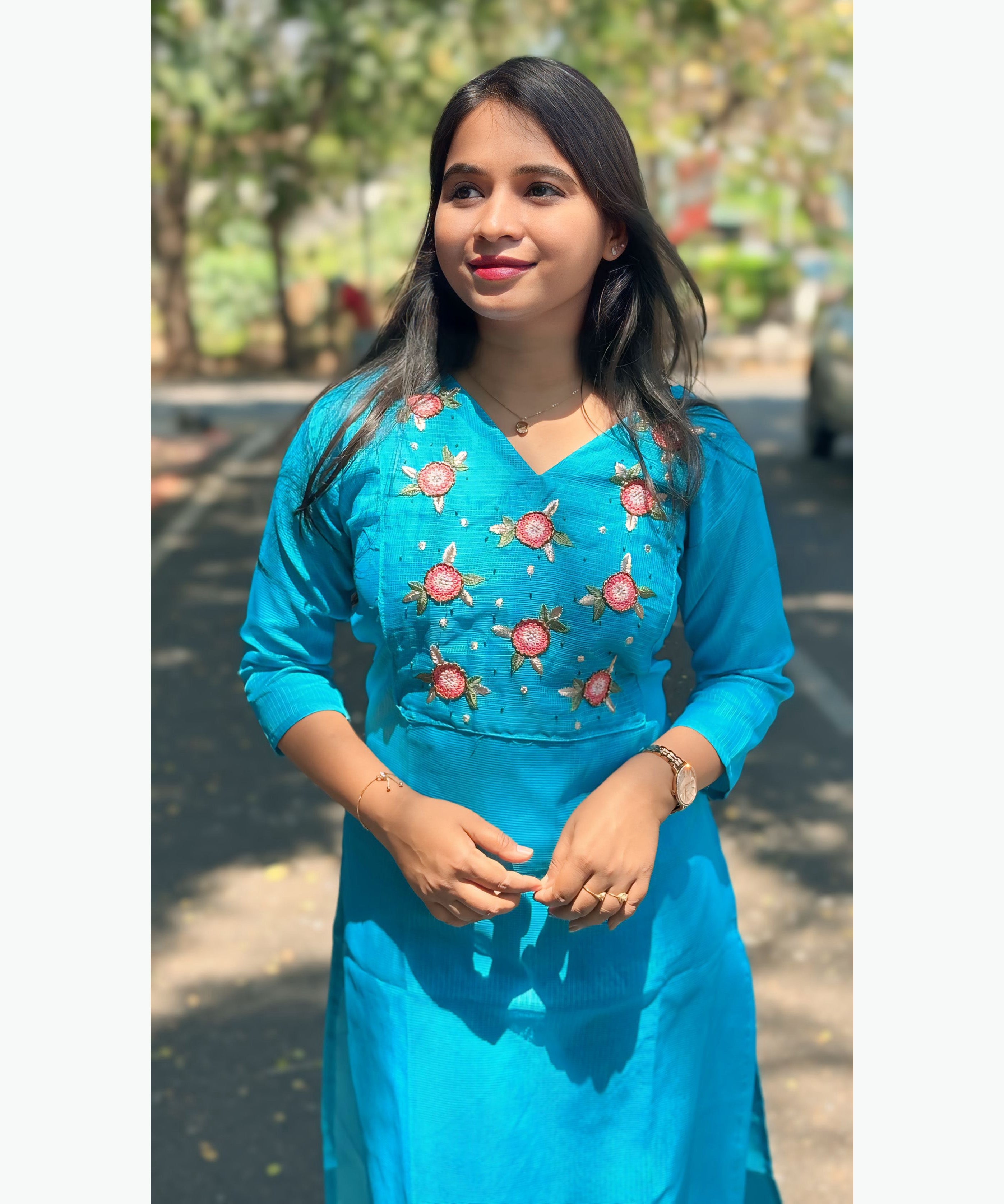 Sky Blue Color Premium Kota Cotton Kurti with Lining / MSS002