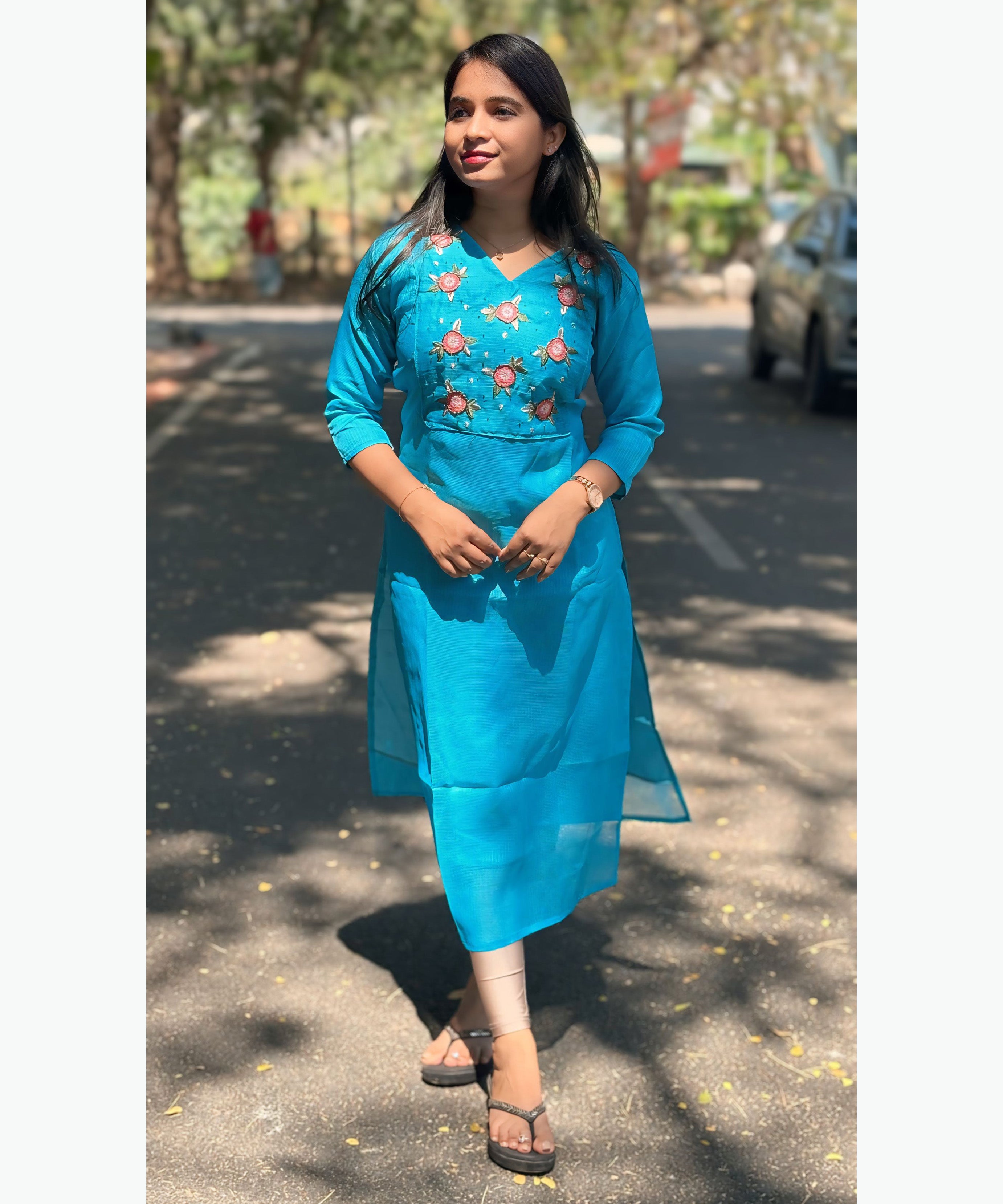 Sky Blue Color Premium Kota Cotton Kurti with Lining / MSS002