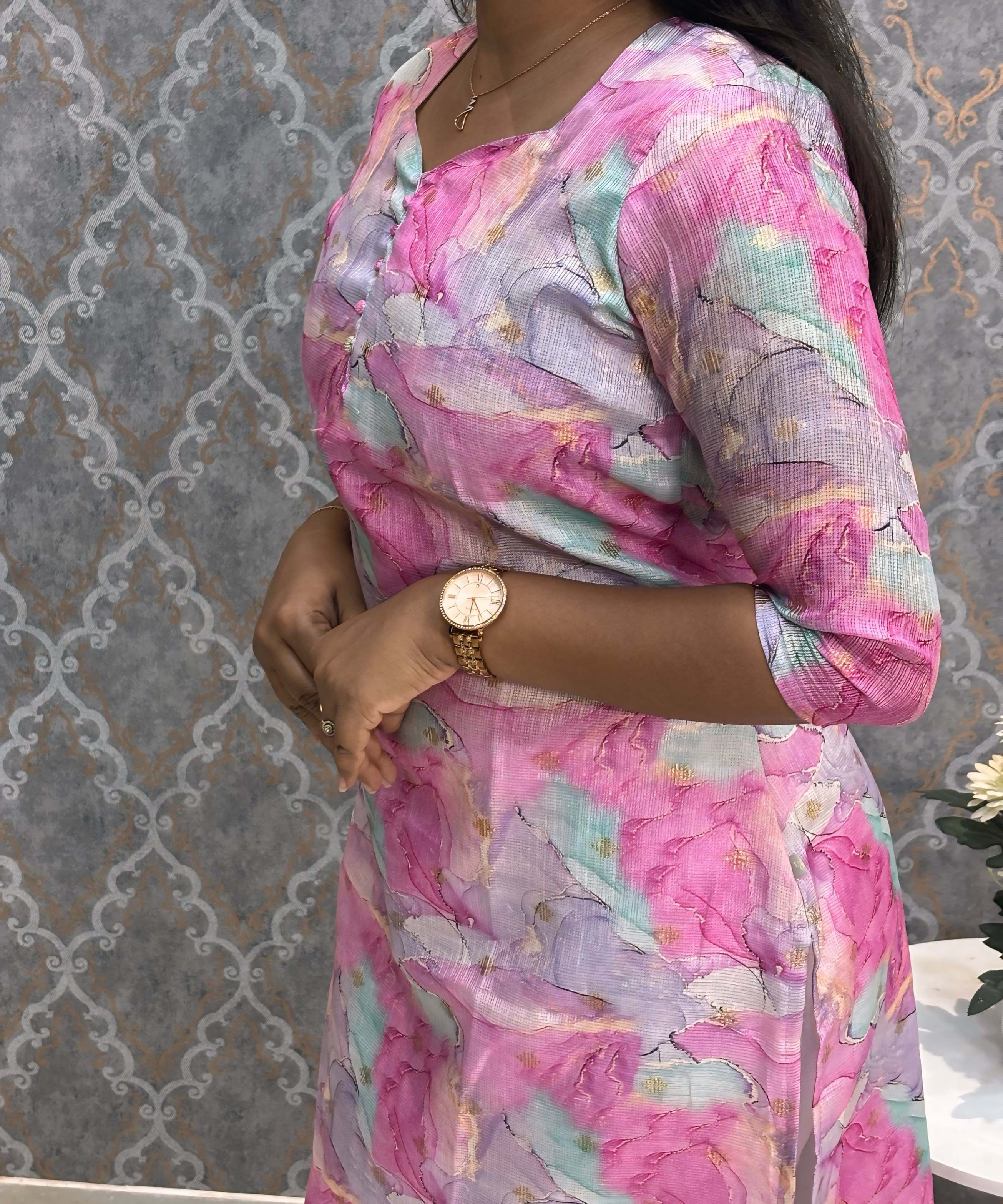Purple and Pink Color Boat Neck Design Premium Kota Cotton Kurti with Lining / LSS195