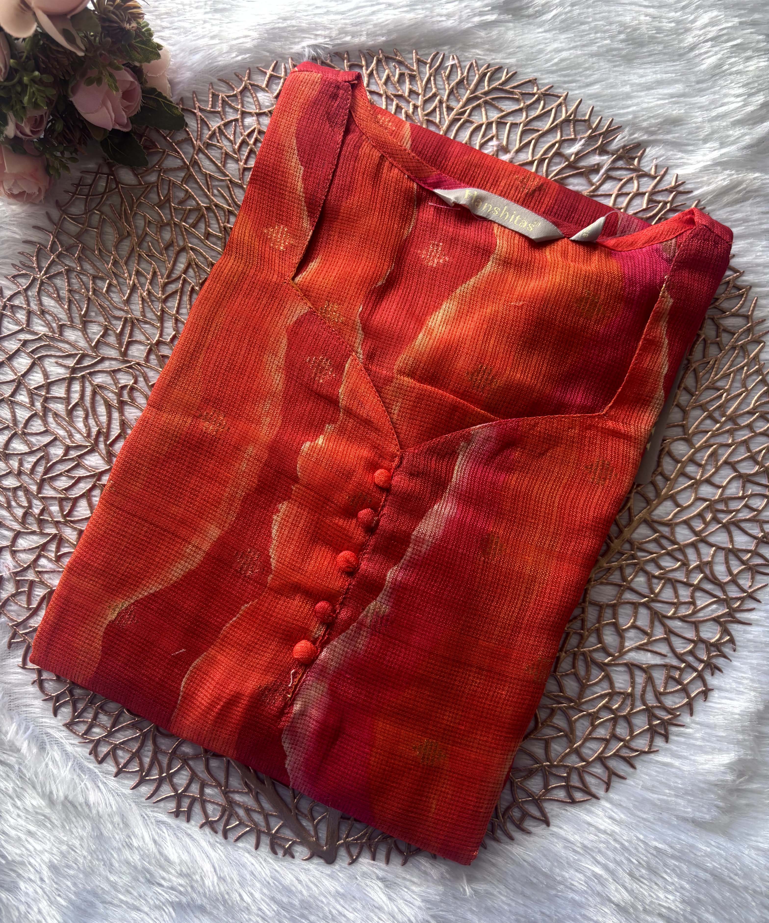 Dark Orange Color Sweet Heart Neck Premium Kota Cotton Kurti with Lining / LSS195
