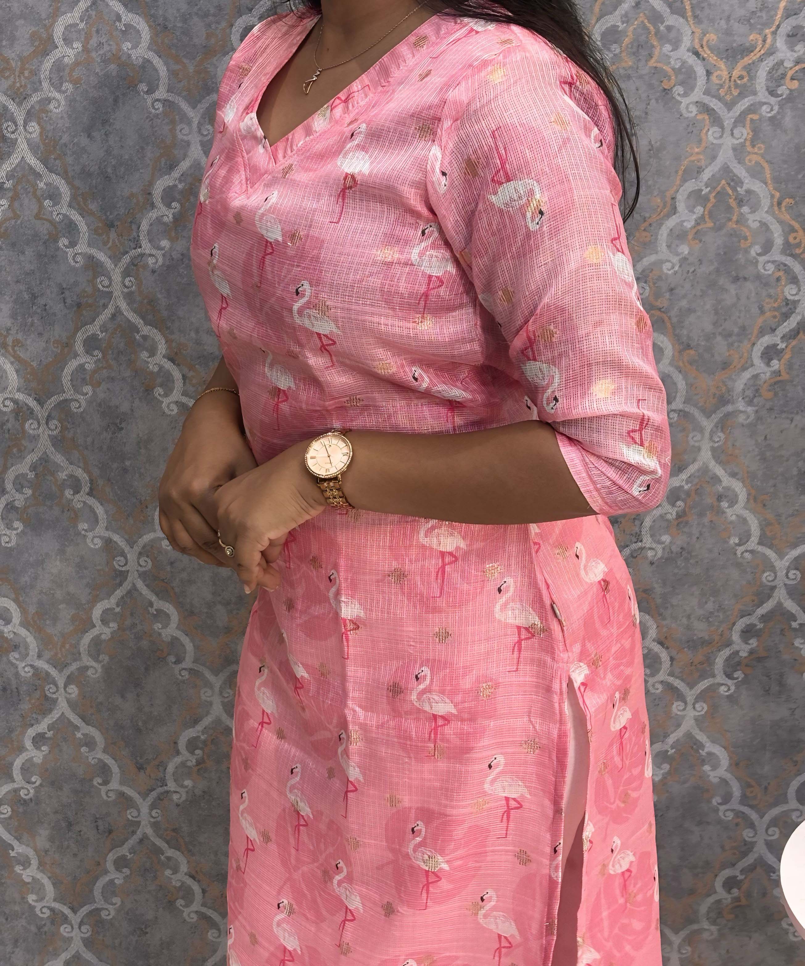 Lite Pink Color V Neck Premium Kota Cotton Kurti with Lining / LSS195