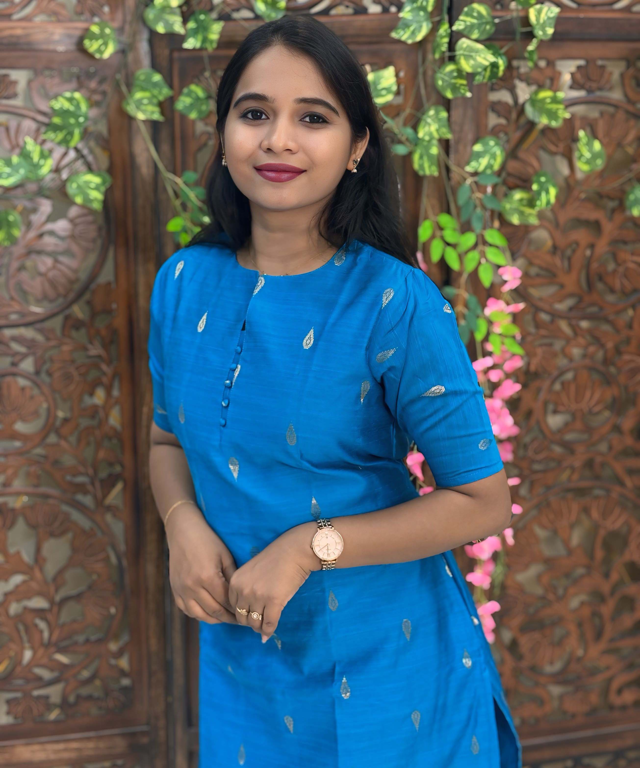 Blue and Pink Color Round Neck Premium Raw Silk 3 Piece Salwar Set with Lining / LSS194