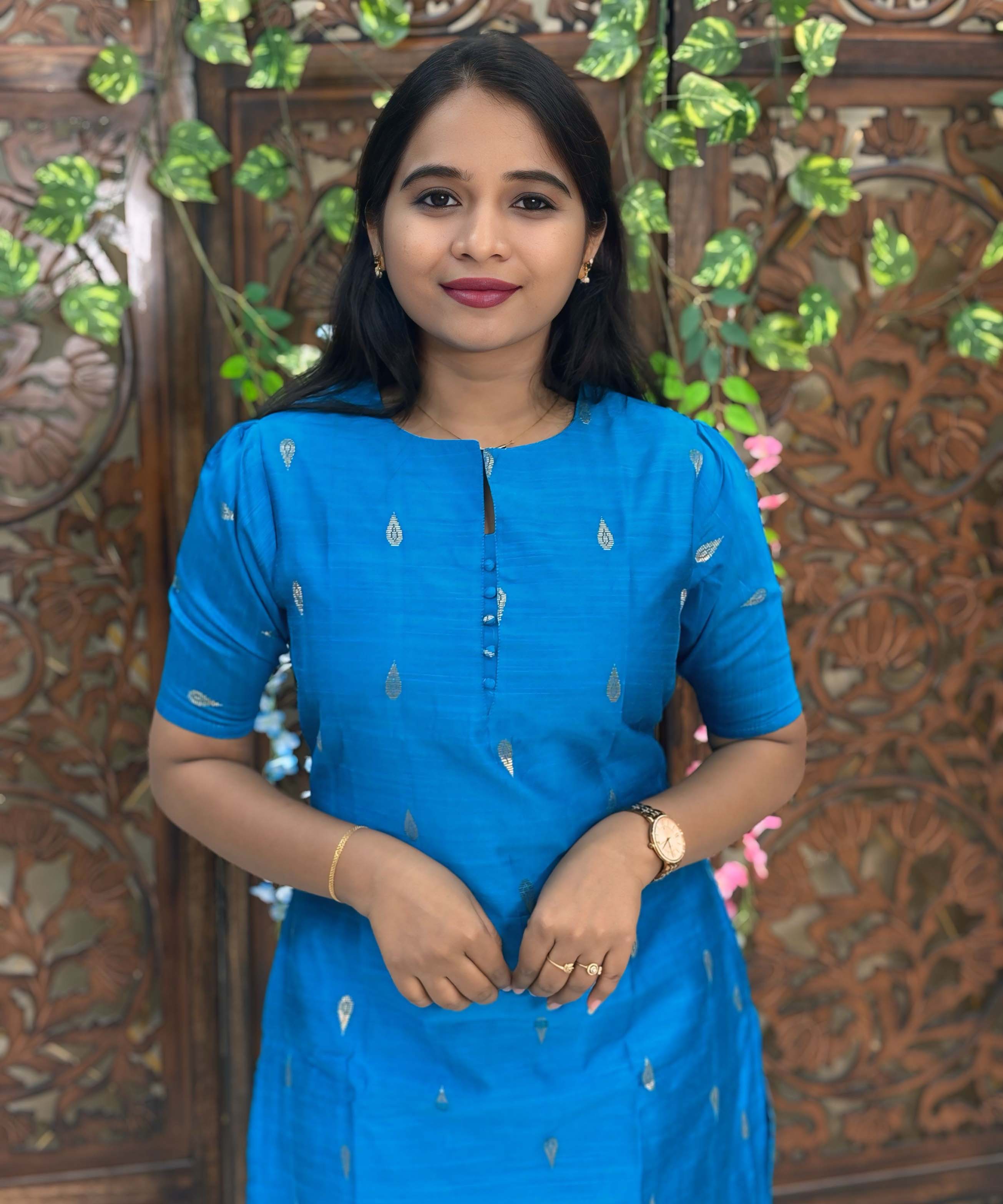 Blue and Pink Color Round Neck Premium Raw Silk 3 Piece Salwar Set with Lining / LSS194