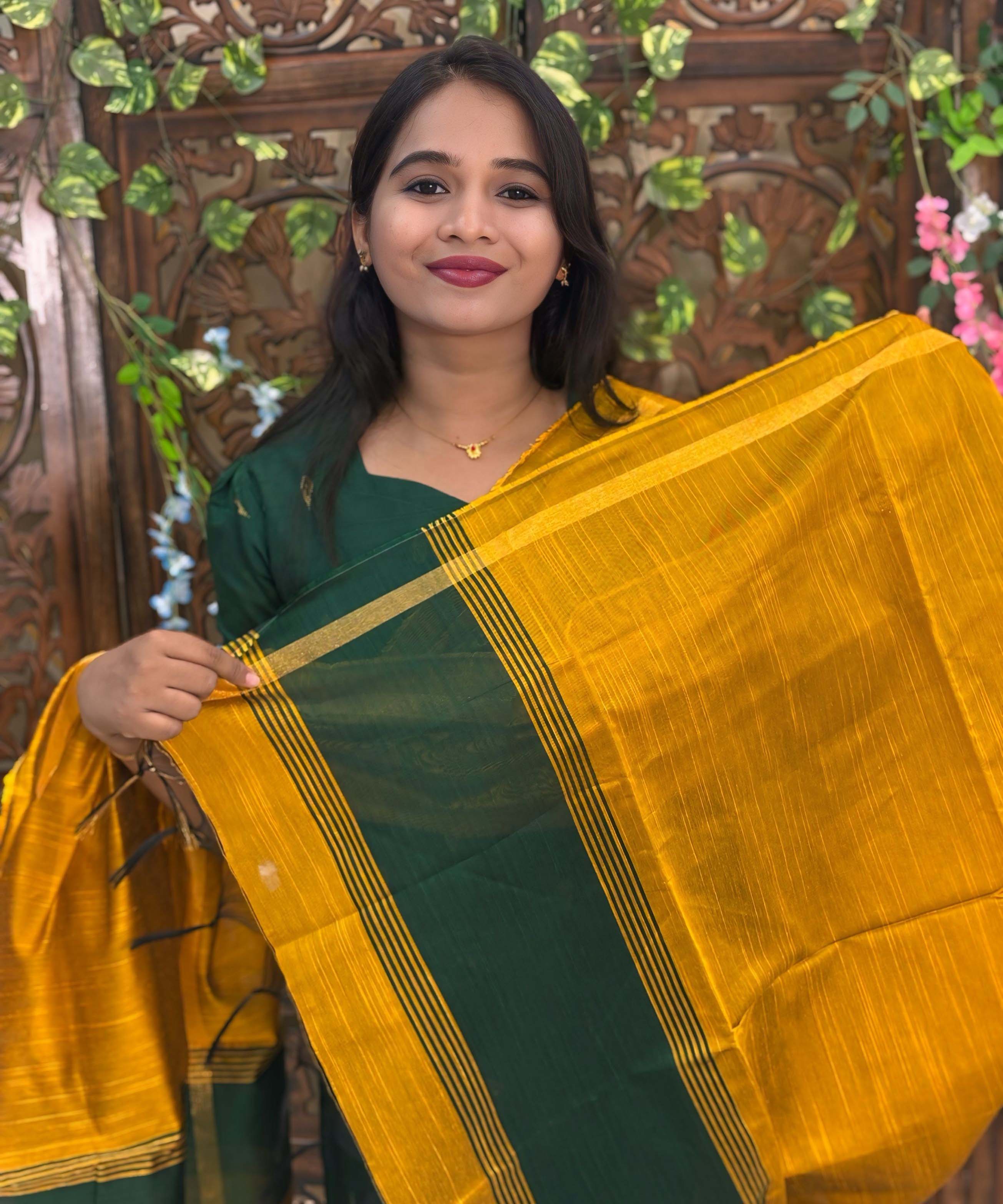 Green and Yellow Color Sweet Heart Neck Premium Raw Silk 3 Piece Salwar Set with Lining / LSS194