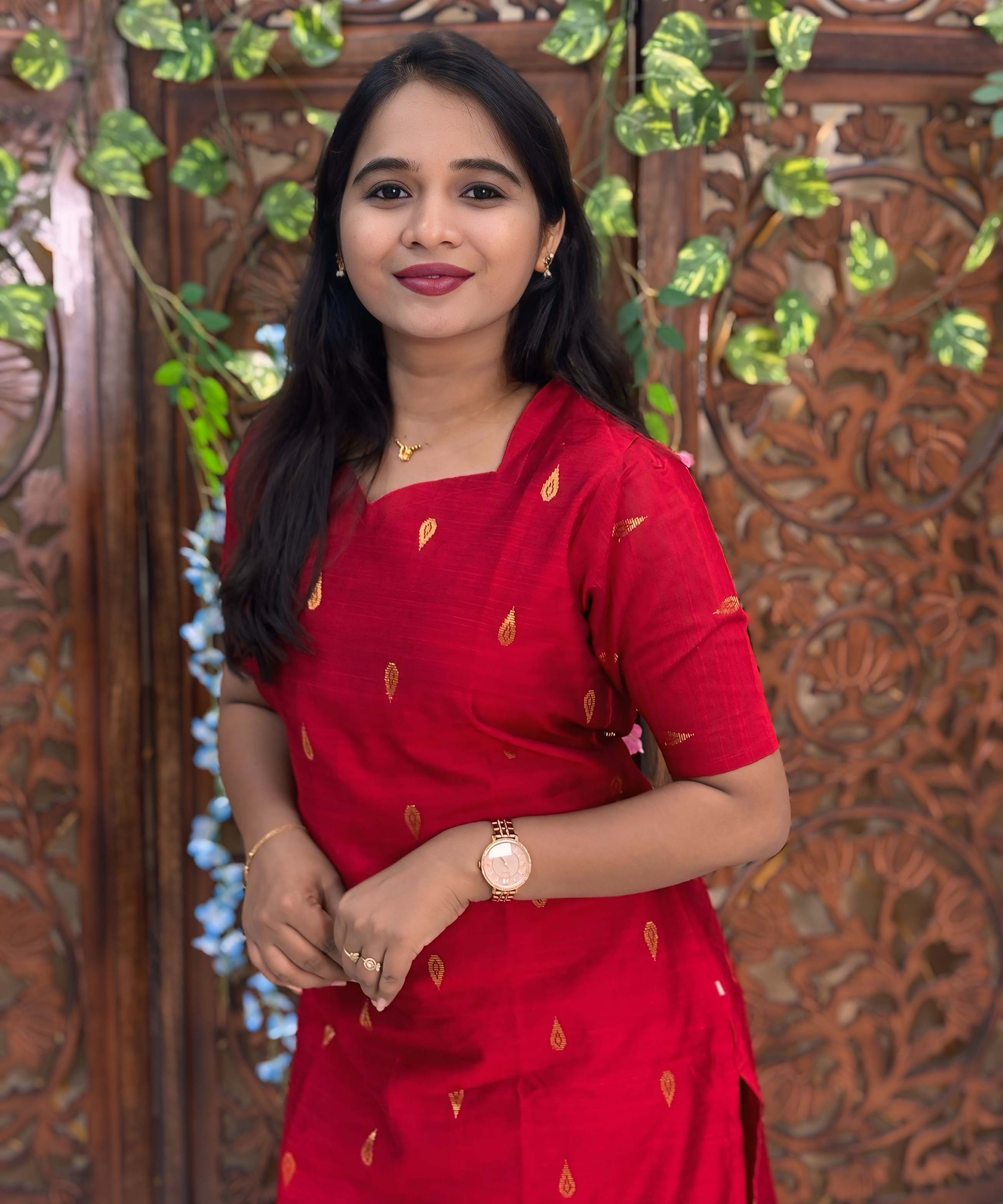 Red and Mustard Yellow Color Sweet Heart Neck Premium Raw Silk 3 Piece Salwar Set with Lining / LSS194