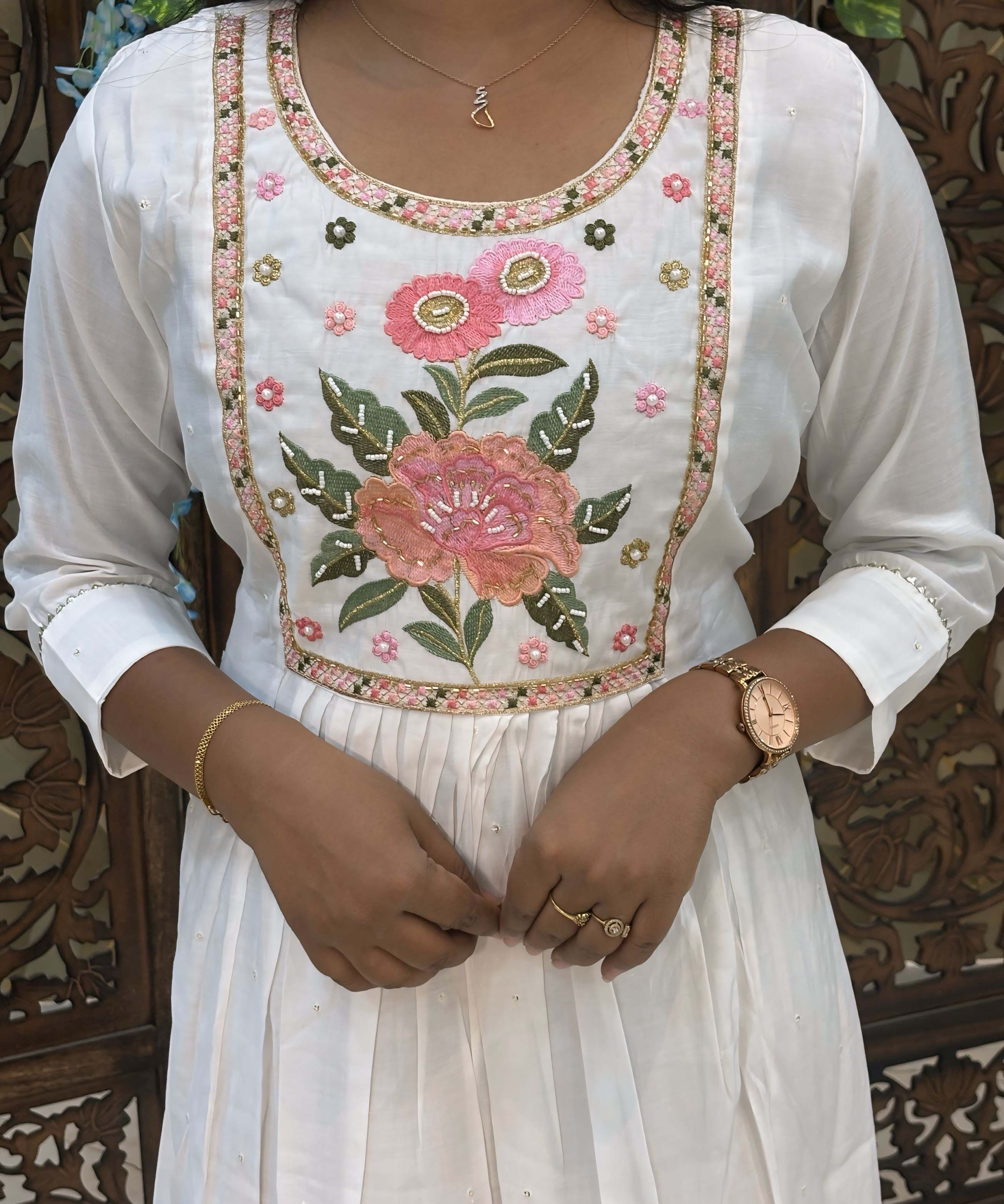 White Color Premium Roman Silk Anarkali and Organza Dupatta / ESS319
