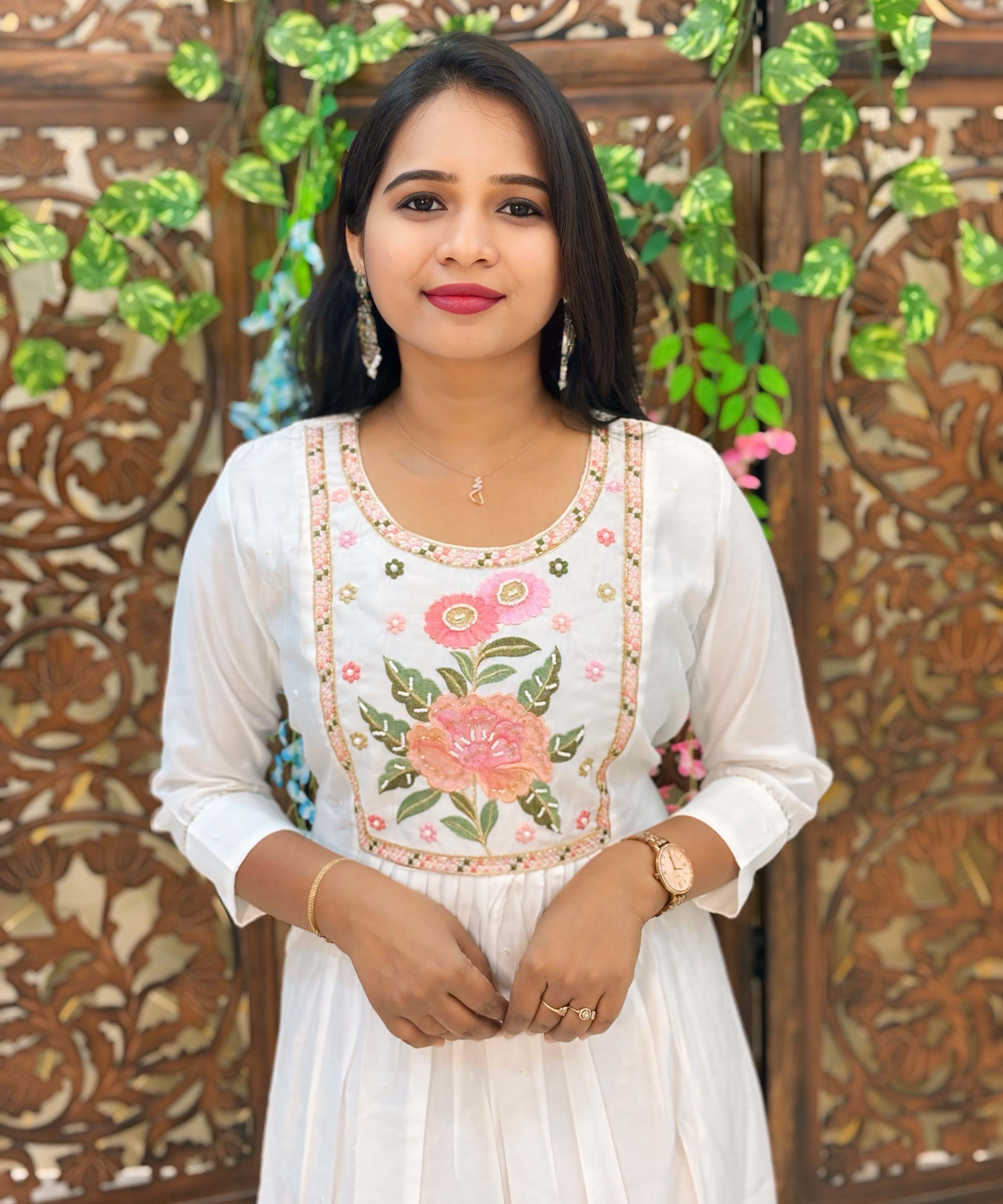 White Color Premium Roman Silk Anarkali and Organza Dupatta / ESS319