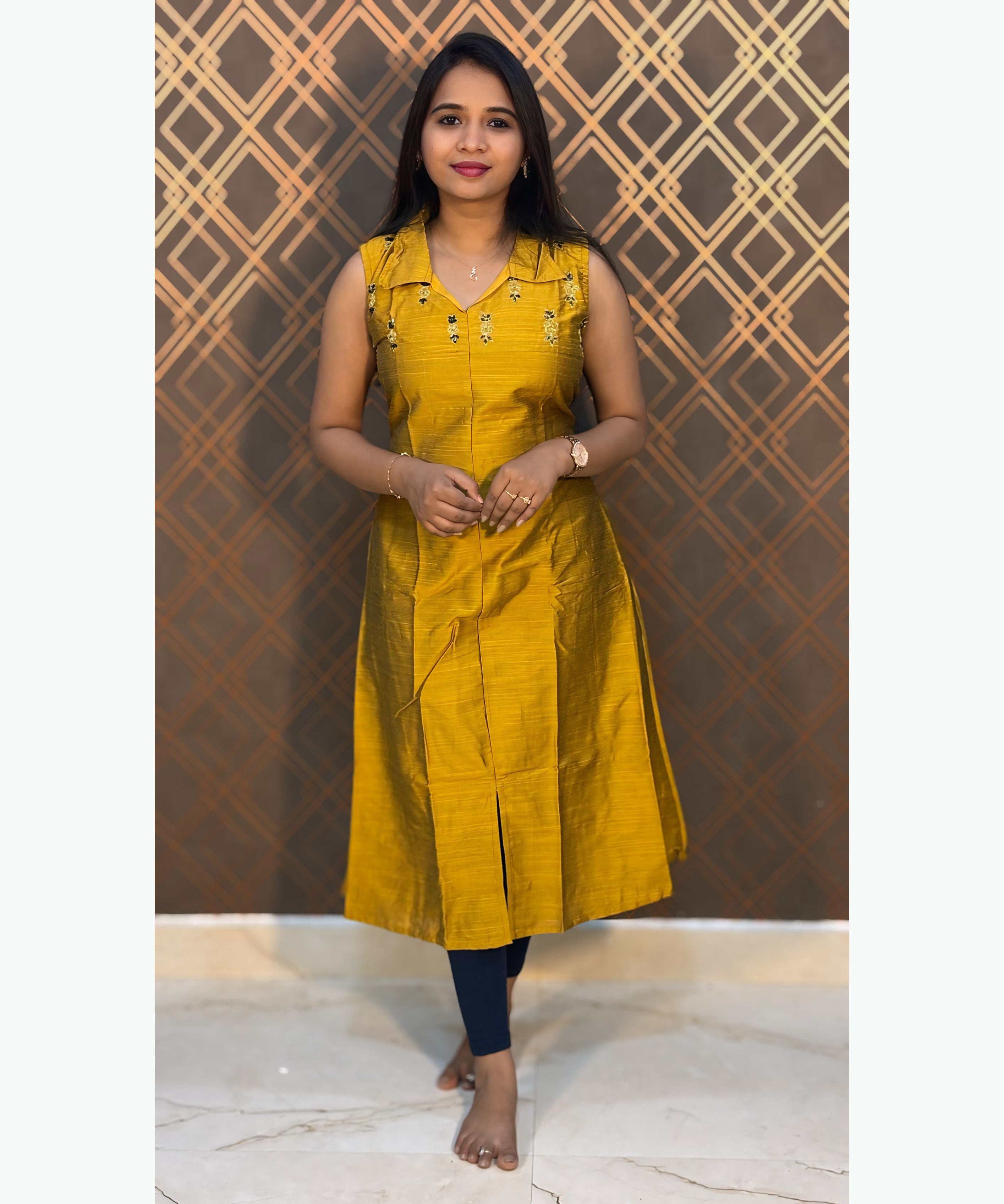 Mustard Yellow Color Premium Ethnic Aline Kurti / MSS001