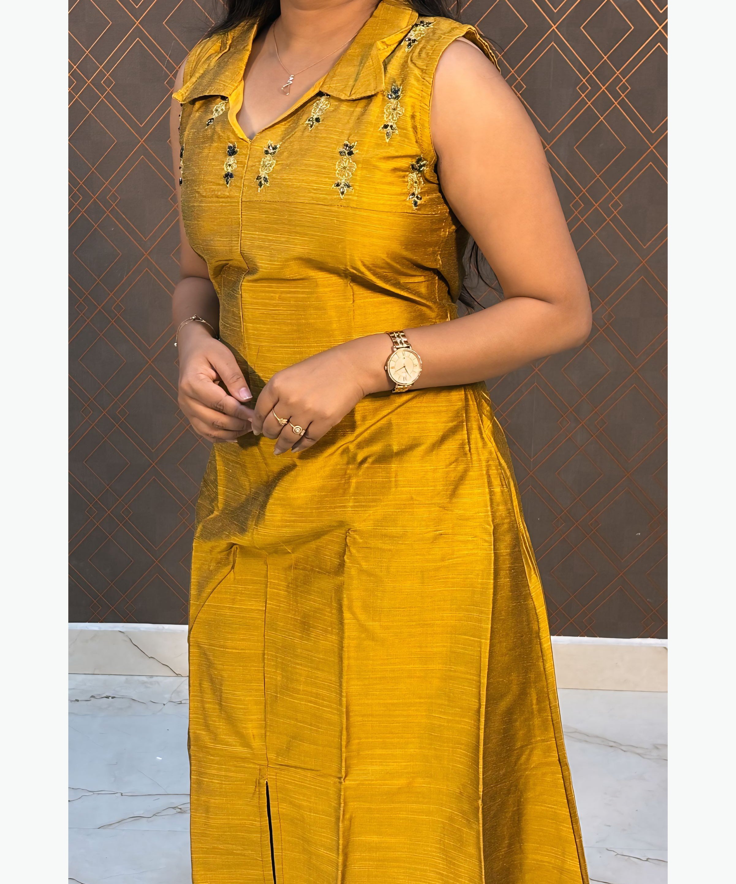 Mustard Yellow Color Premium Ethnic Aline Kurti / MSS001
