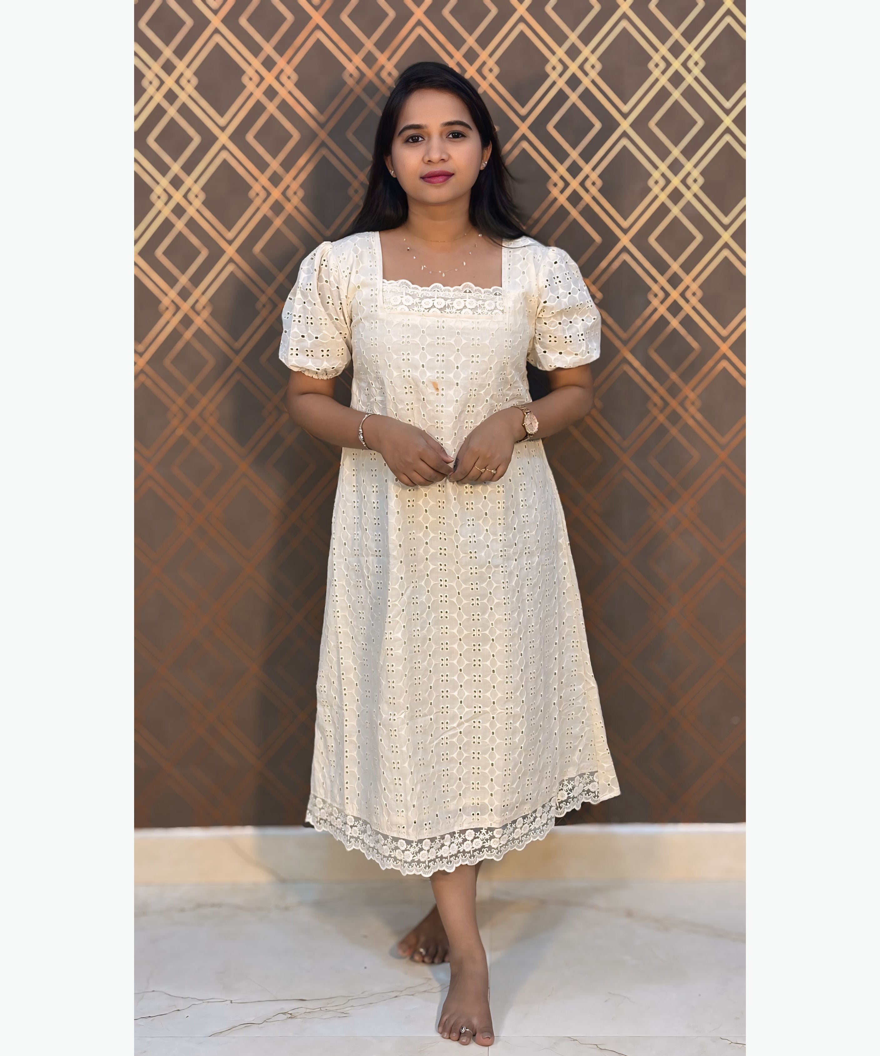 Premium Hakoba Cotton Princess Cut Kurti with Puff Sleeve and Lining / MSS009