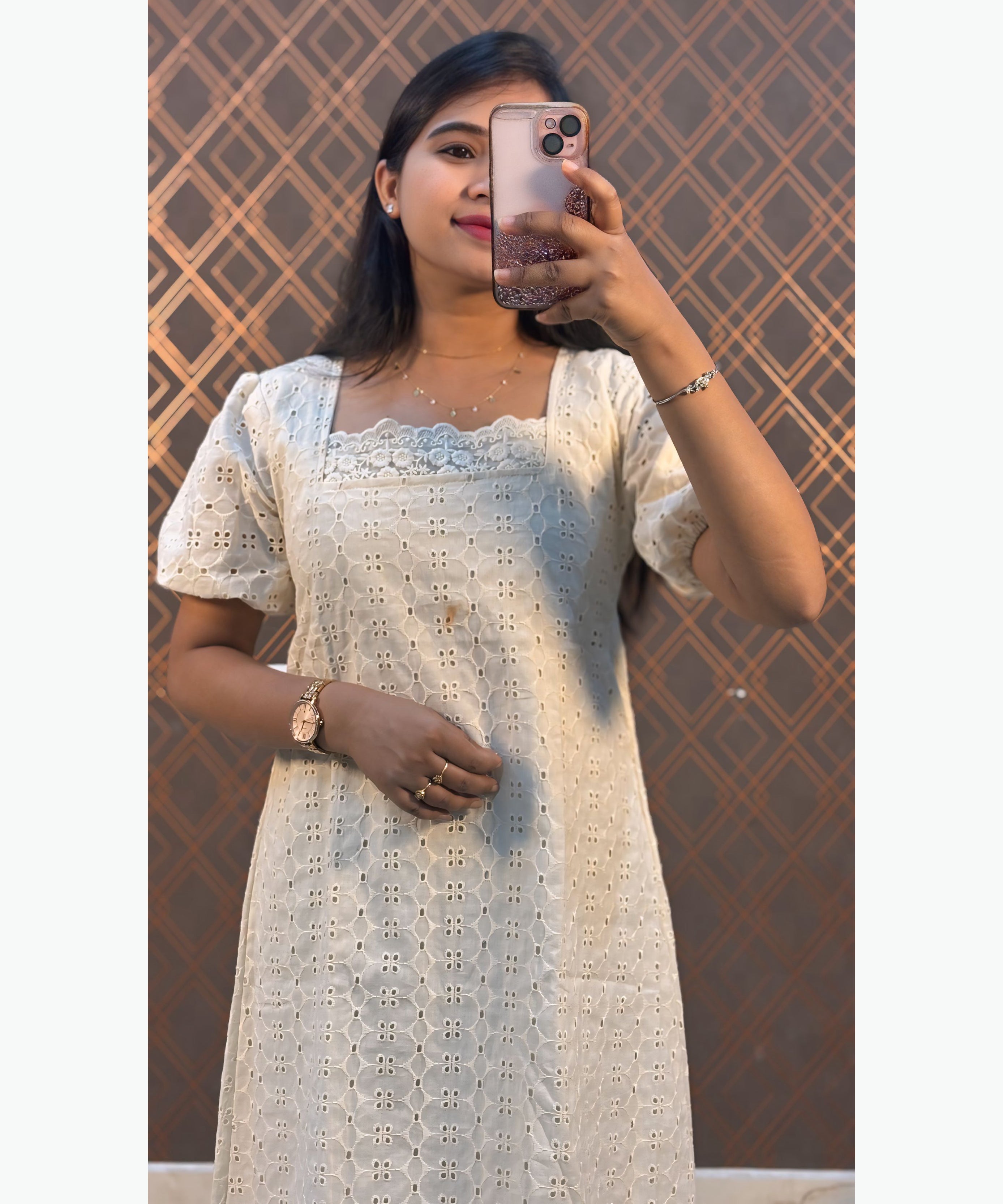 Premium Hakoba Cotton Princess Cut Kurti with Puff Sleeve and Lining / MSS009