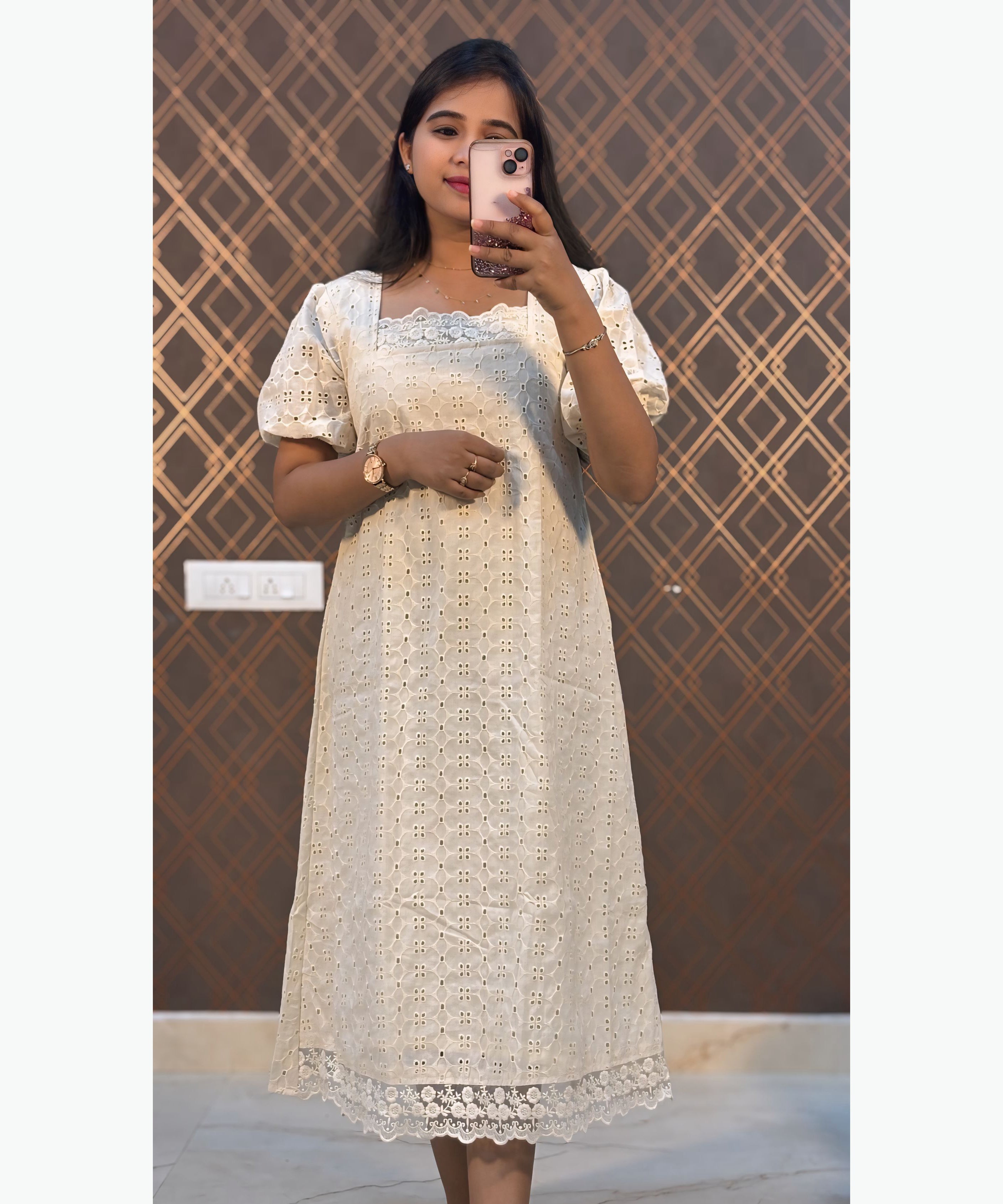Premium Hakoba Cotton Princess Cut Kurti with Puff Sleeve and Lining / MSS009
