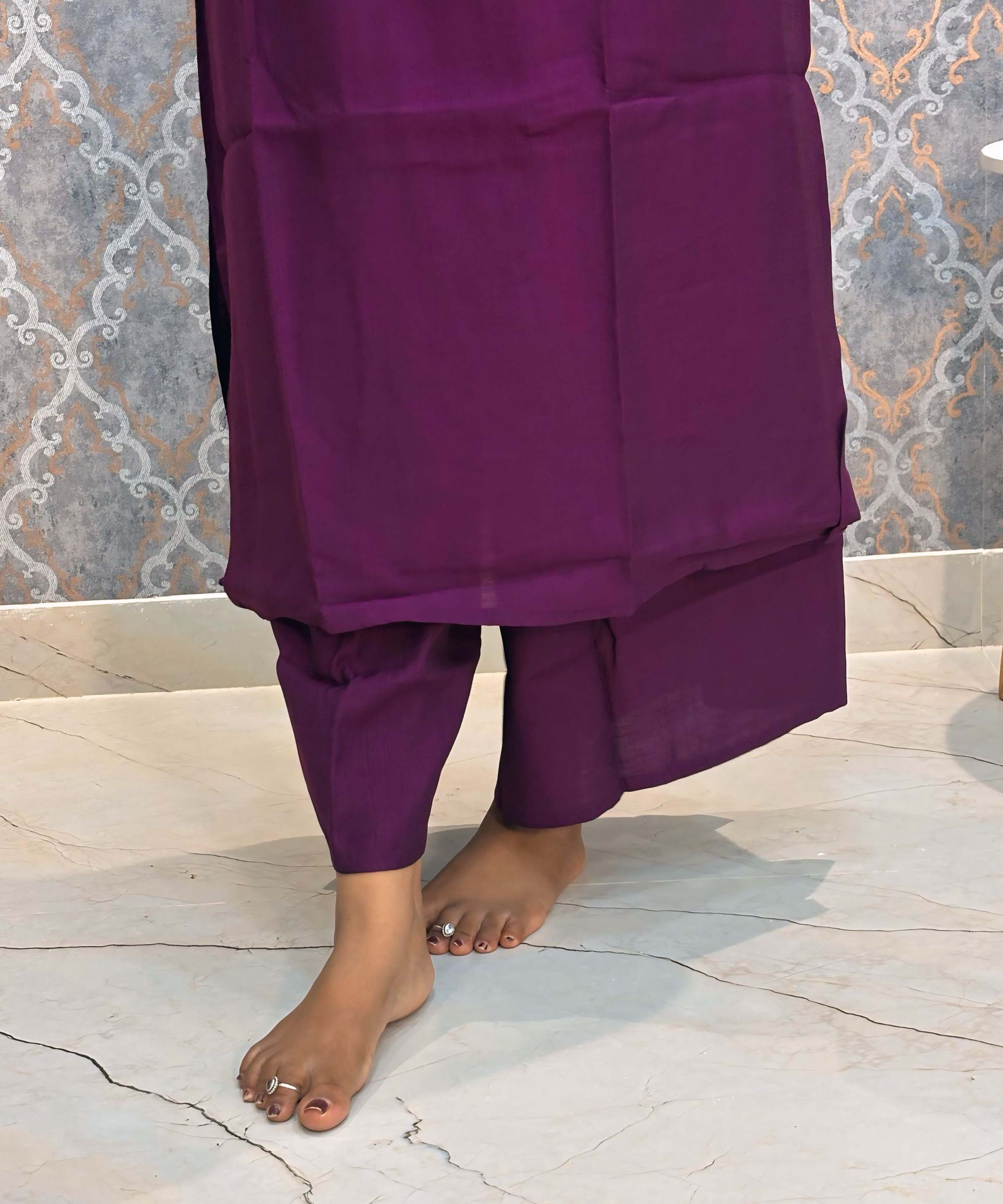 Dark Wine Color Premium Indo-Western Sleeveless 3 Piece Salwar Set / ESS323