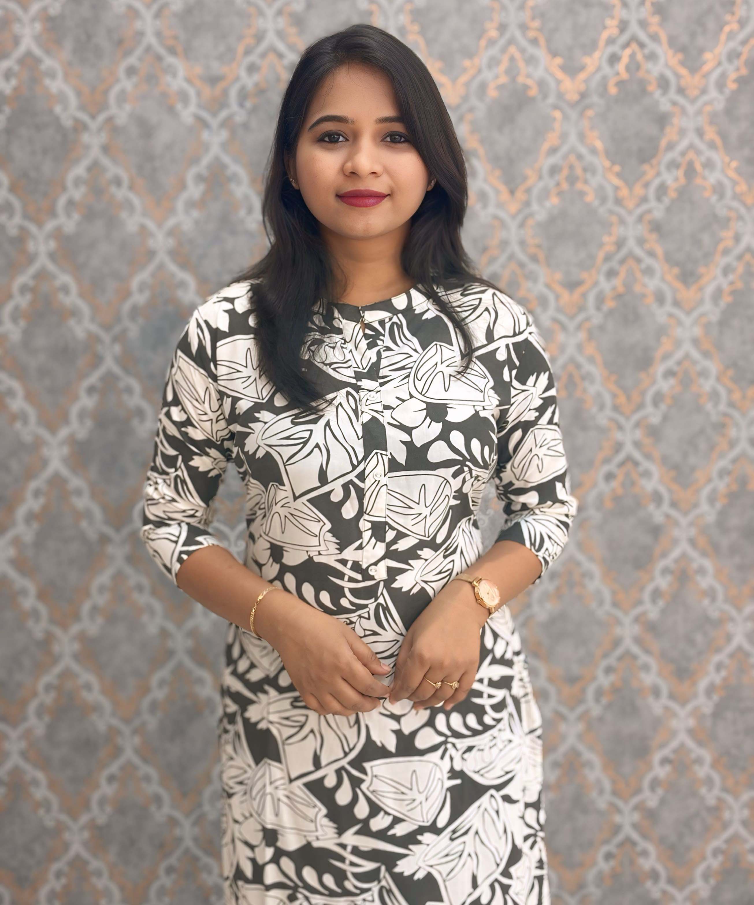 Black and Beige Color Rayon Straight Cut Kurti with Chinese Collar Neck / LSS162