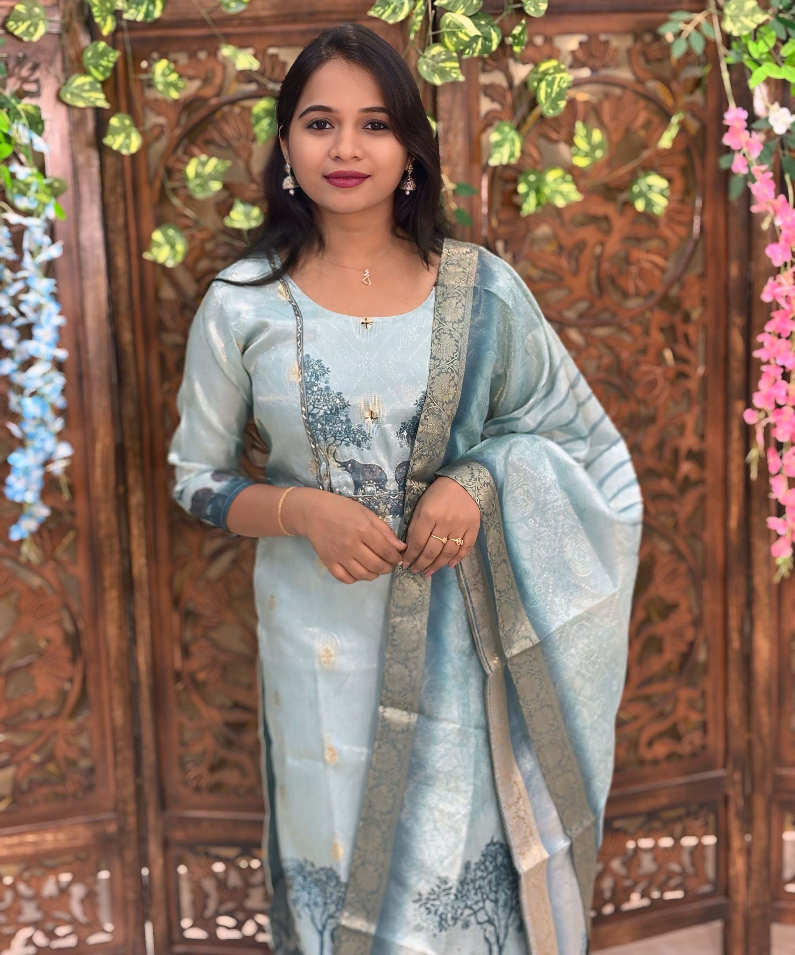 Sea Blue and Golden Color Designer Premium 3 Piece Salwar Set / ESS358
