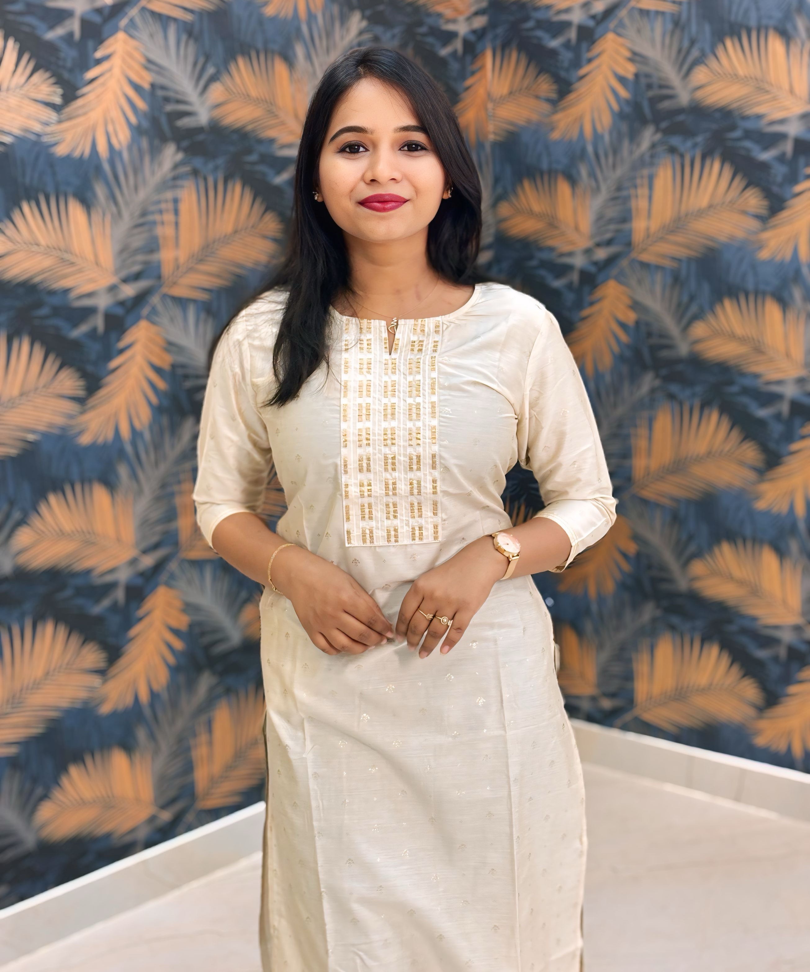 Beige Color Silk Cotton Straight Cut Kurti with Pocket / LSS169