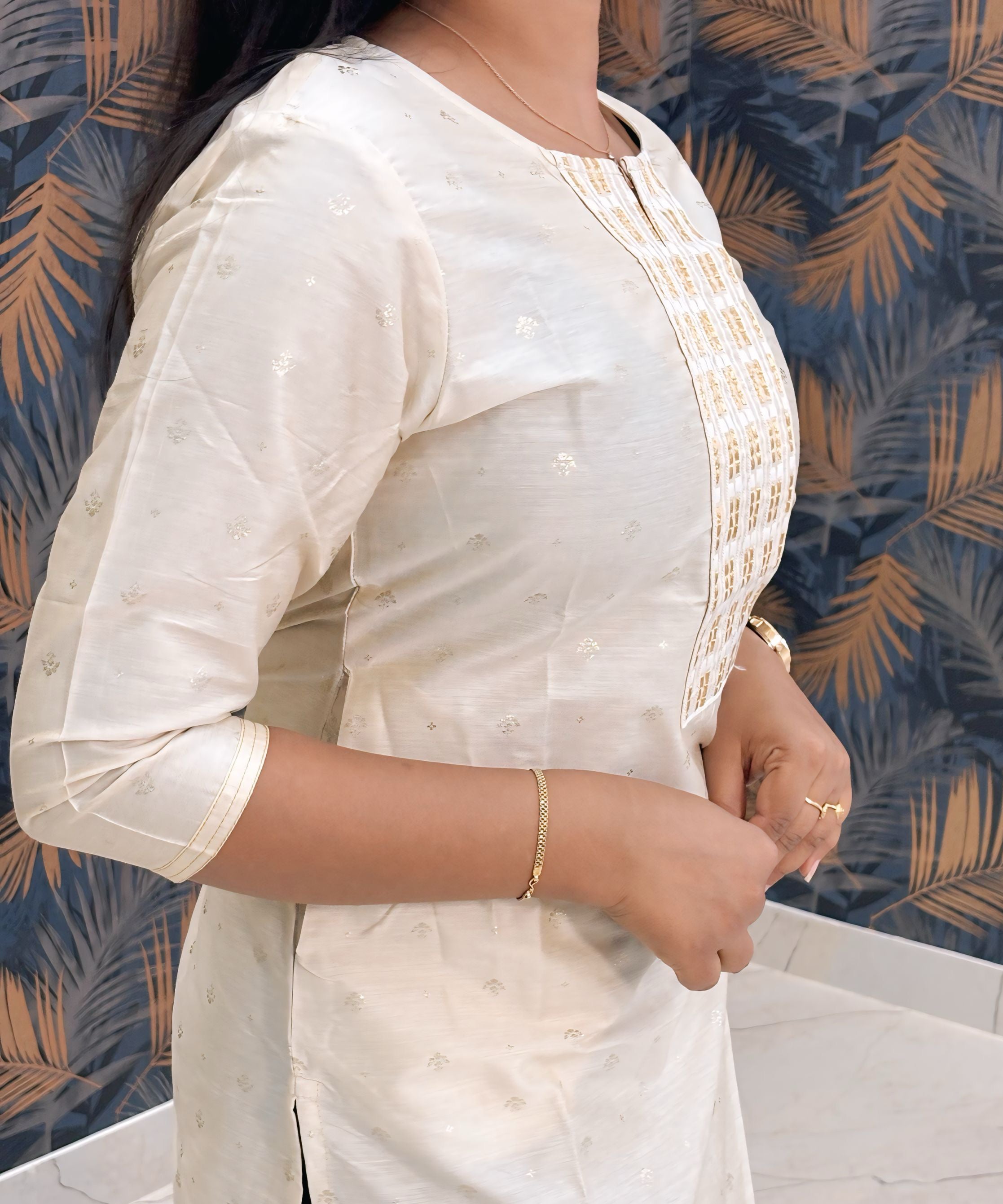 Beige Color Silk Cotton Straight Cut Kurti with Pocket / LSS169
