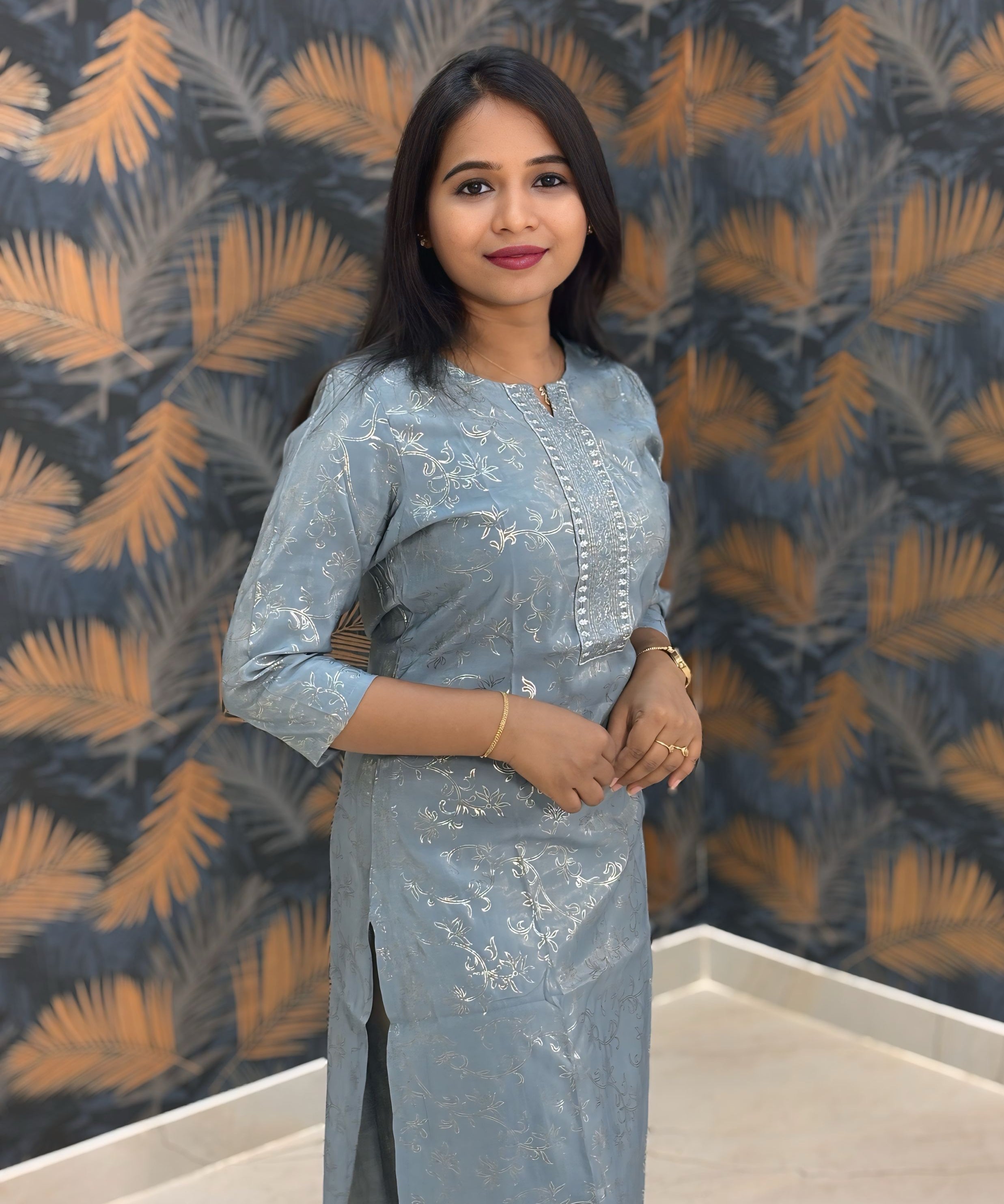 Gray Color Silk Cotton Straight Cut Kurti / LSS169