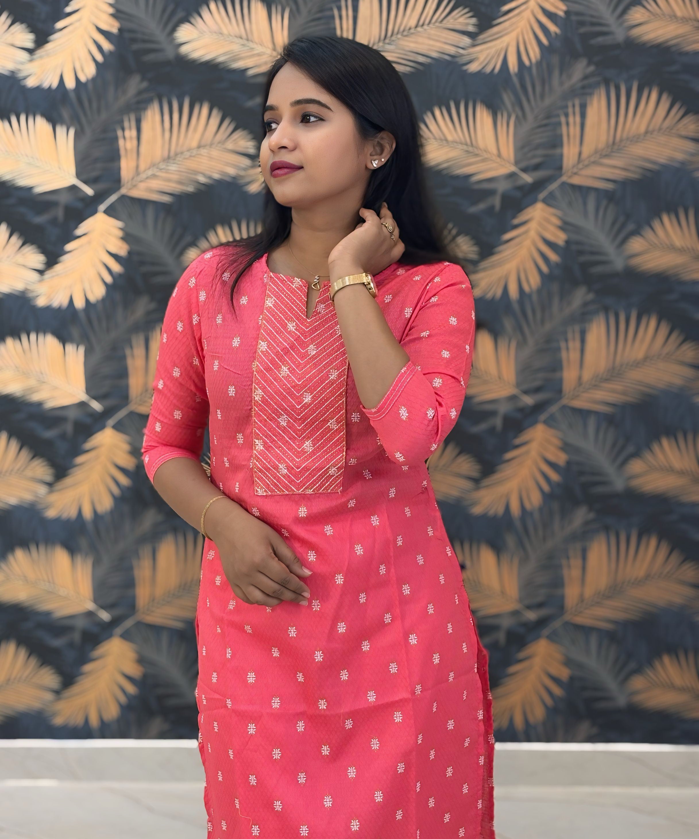 Pink Color Silk Cotton Straight Cut Kurti / LSS169