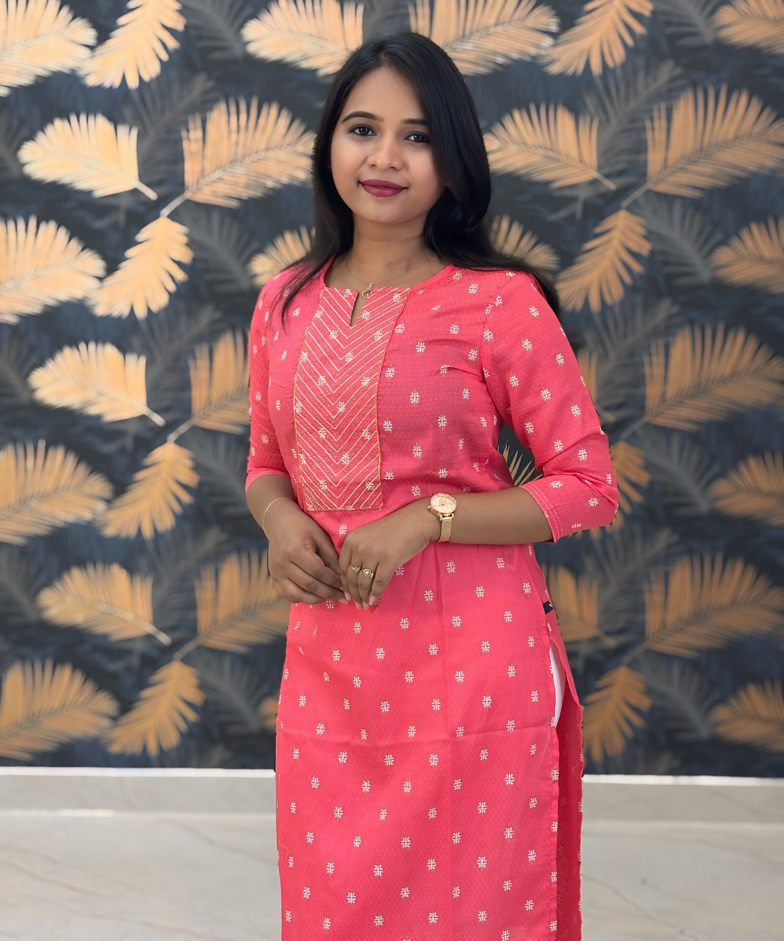 Pink Color Silk Cotton Straight Cut Kurti / LSS169