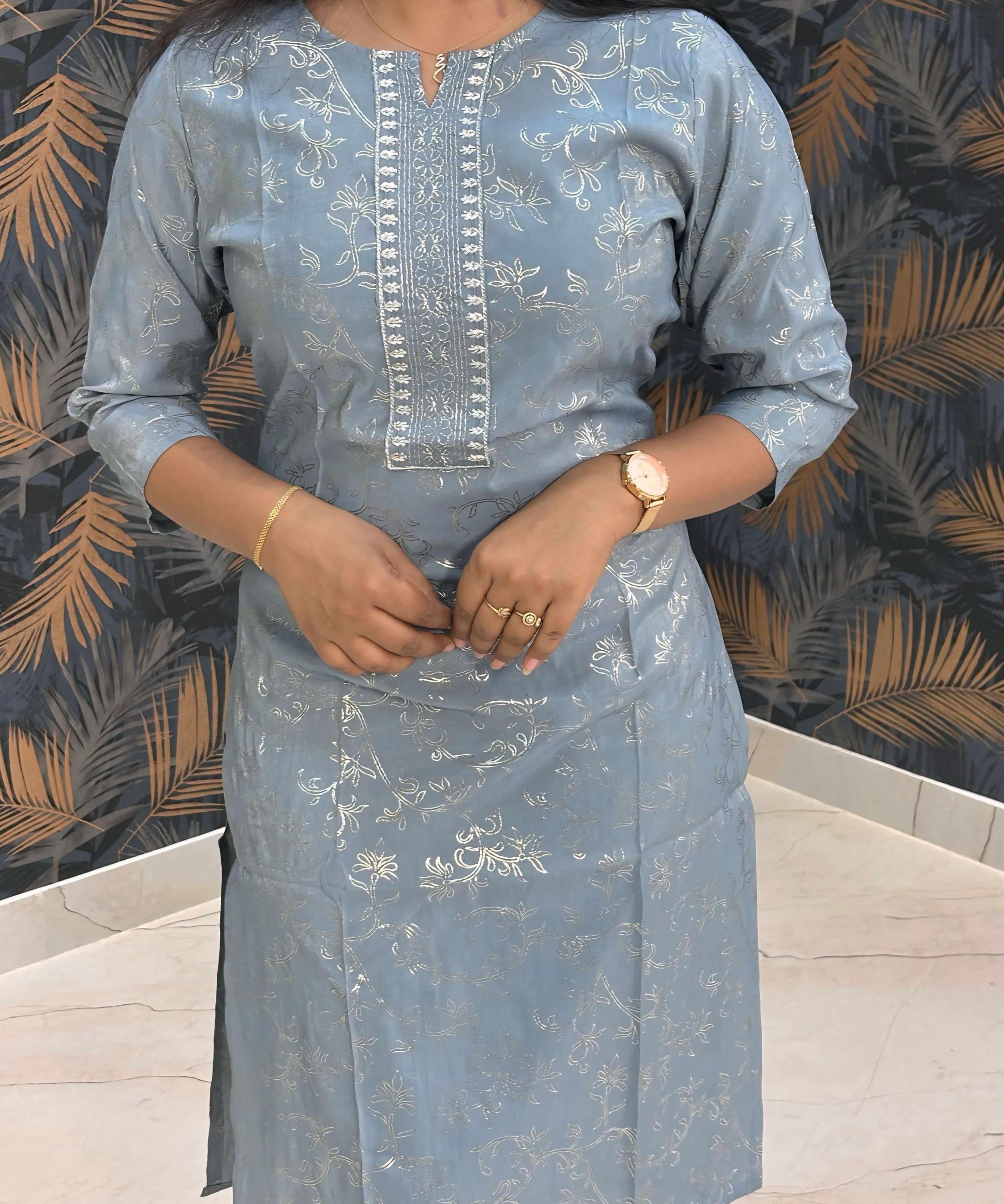 Gray Color Silk Cotton Straight Cut Kurti / LSS169