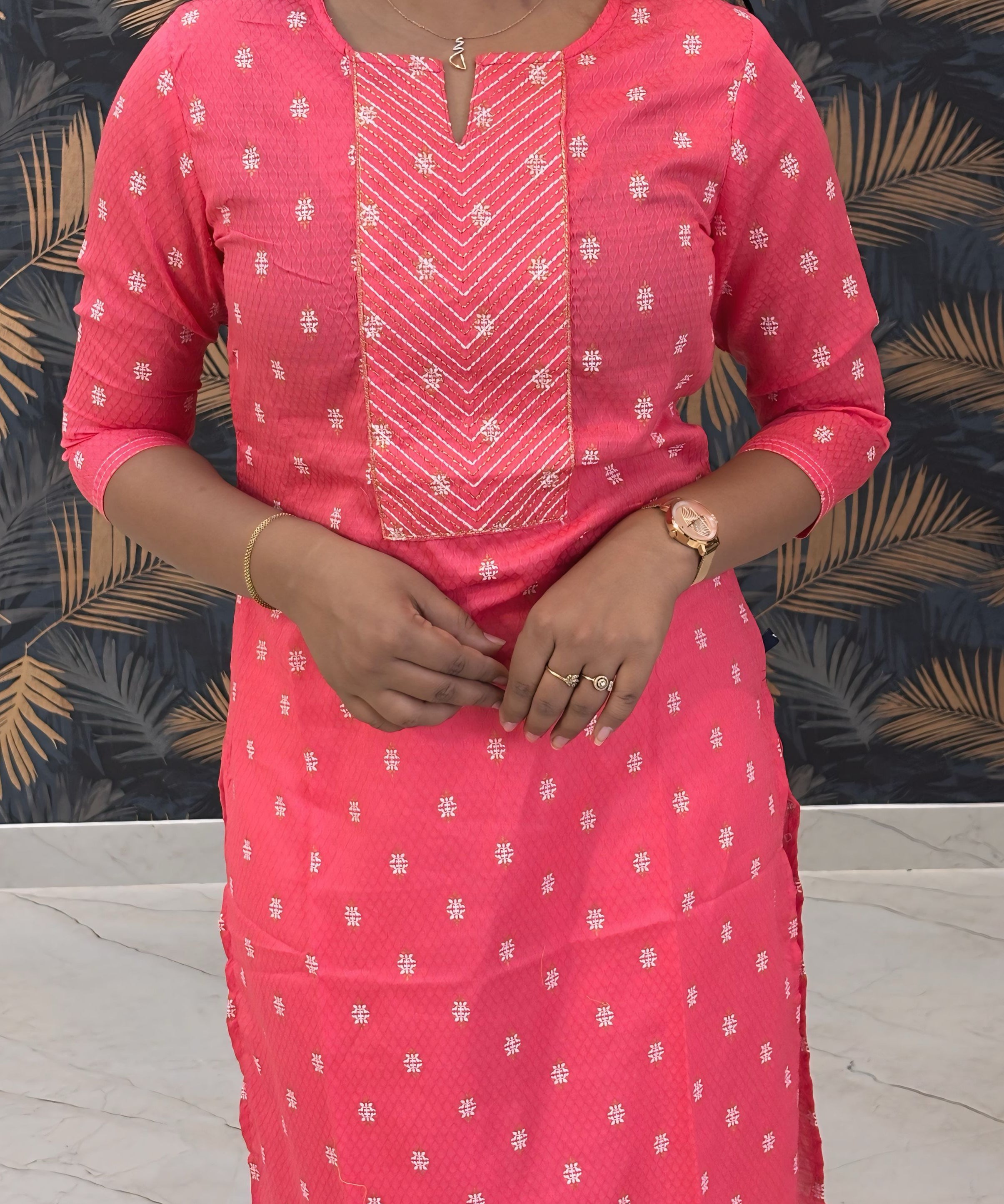 Pink Color Silk Cotton Straight Cut Kurti / LSS169