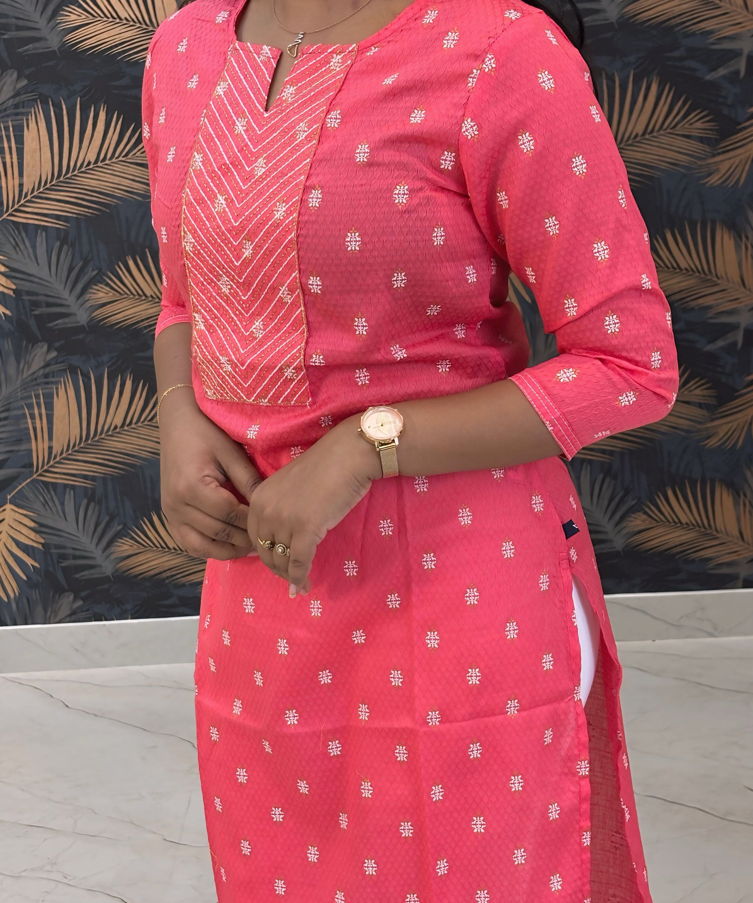 Pink Color Silk Cotton Straight Cut Kurti / LSS169