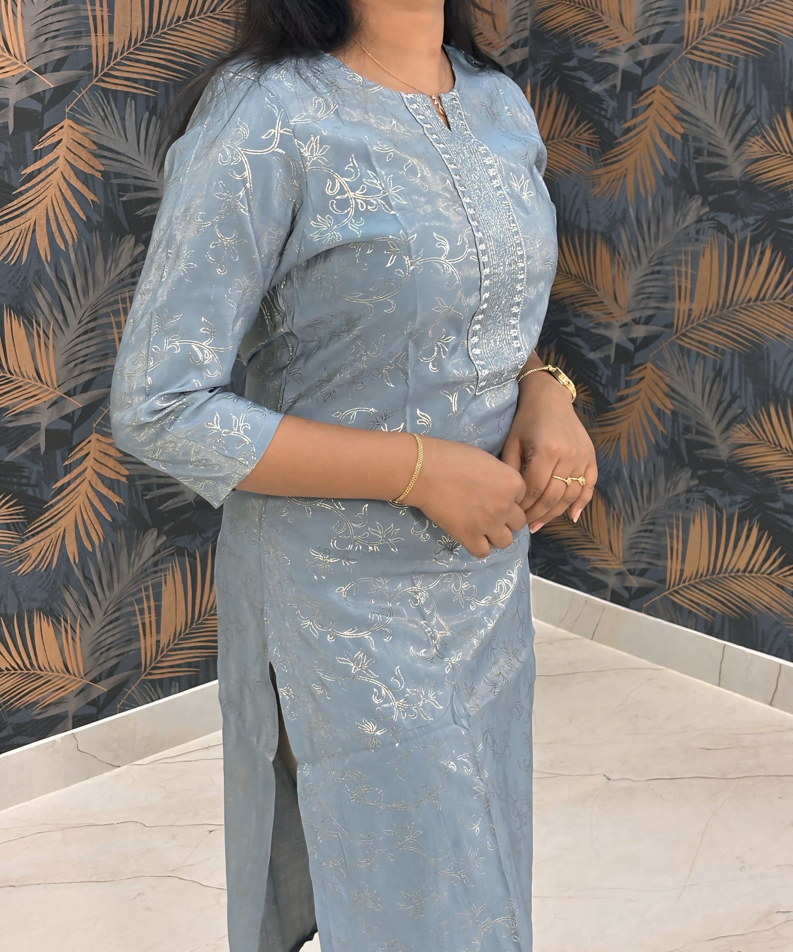 Gray Color Silk Cotton Straight Cut Kurti / LSS169