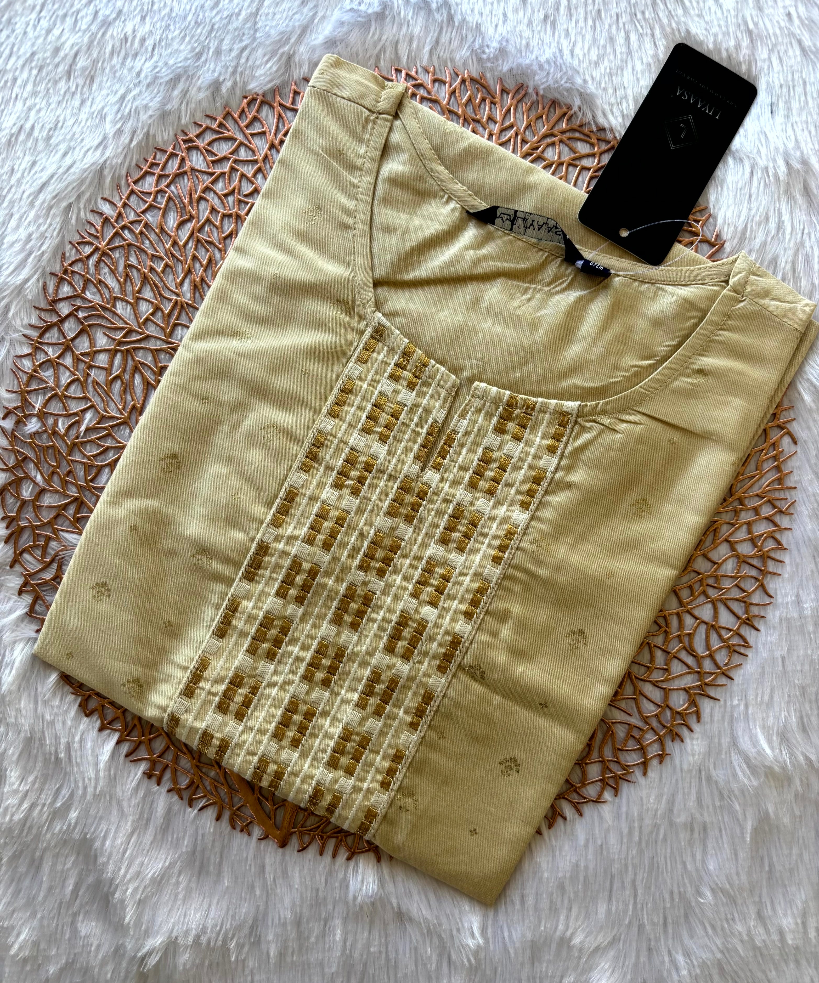 Beige Color Silk Cotton Straight Cut Kurti with Pocket / LSS169