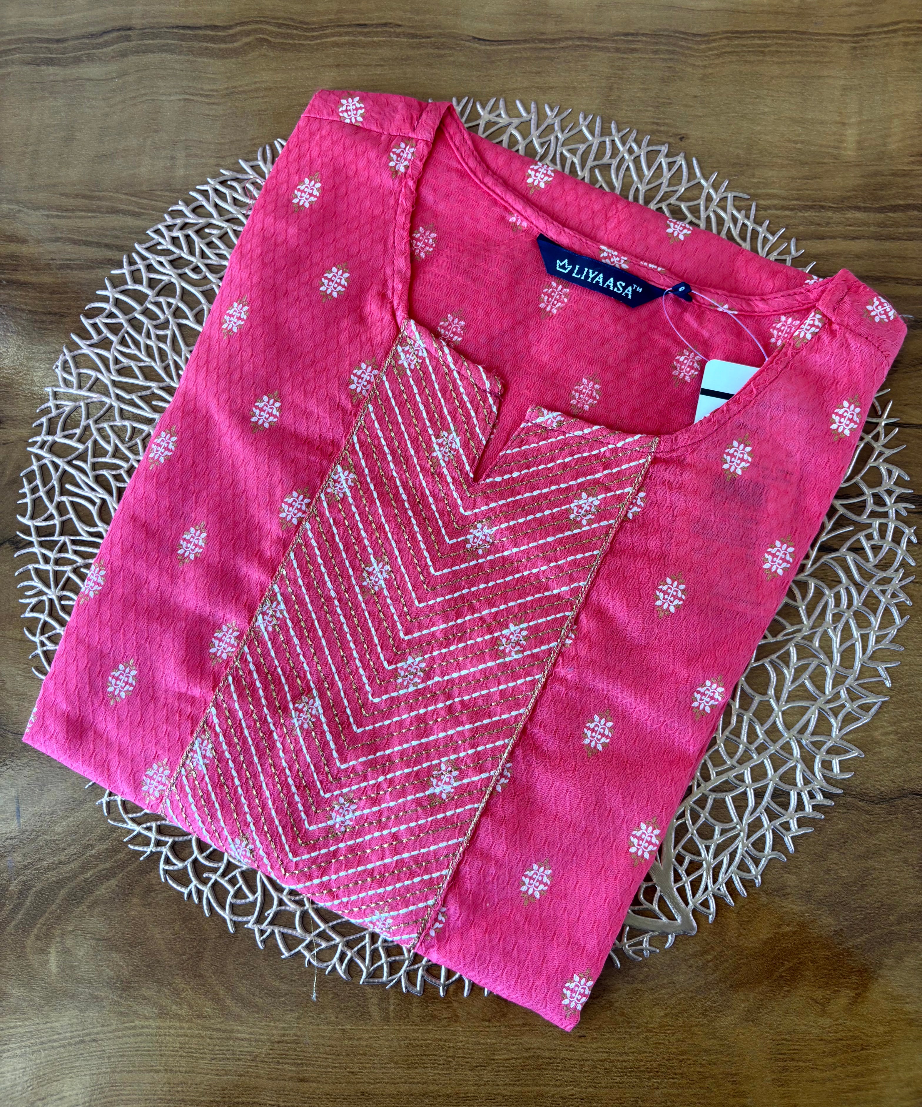 Pink Color Silk Cotton Straight Cut Kurti / LSS169