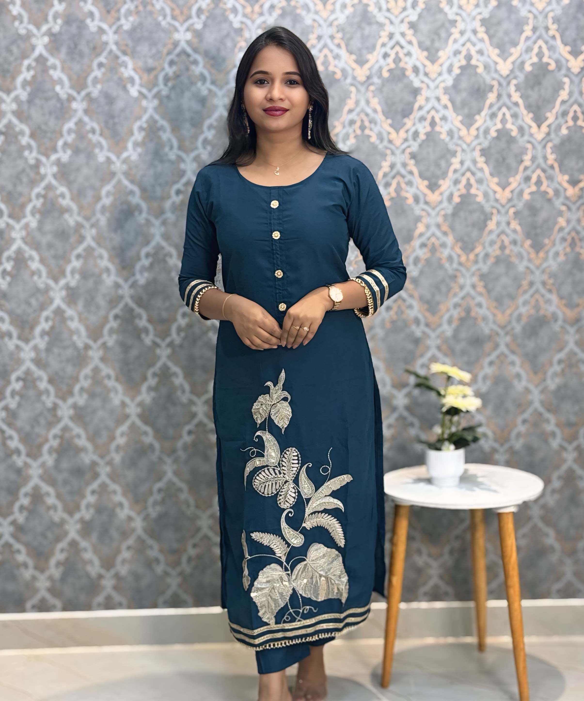 Teal Blue Designer Premium 3 Piece Salwar Set / ESS363