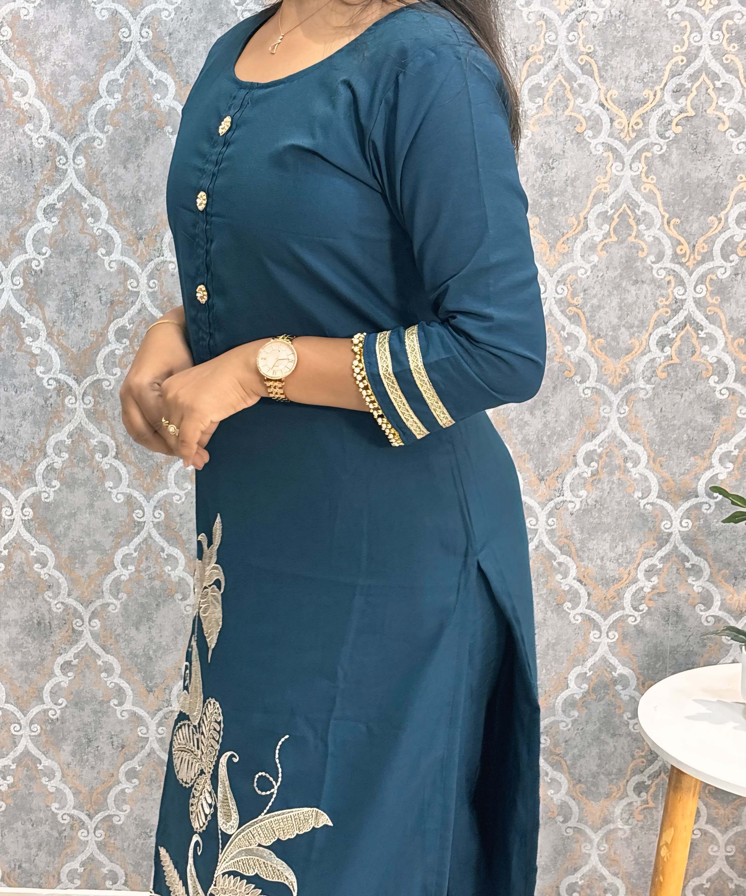 Teal Blue Designer Premium 3 Piece Salwar Set / ESS363