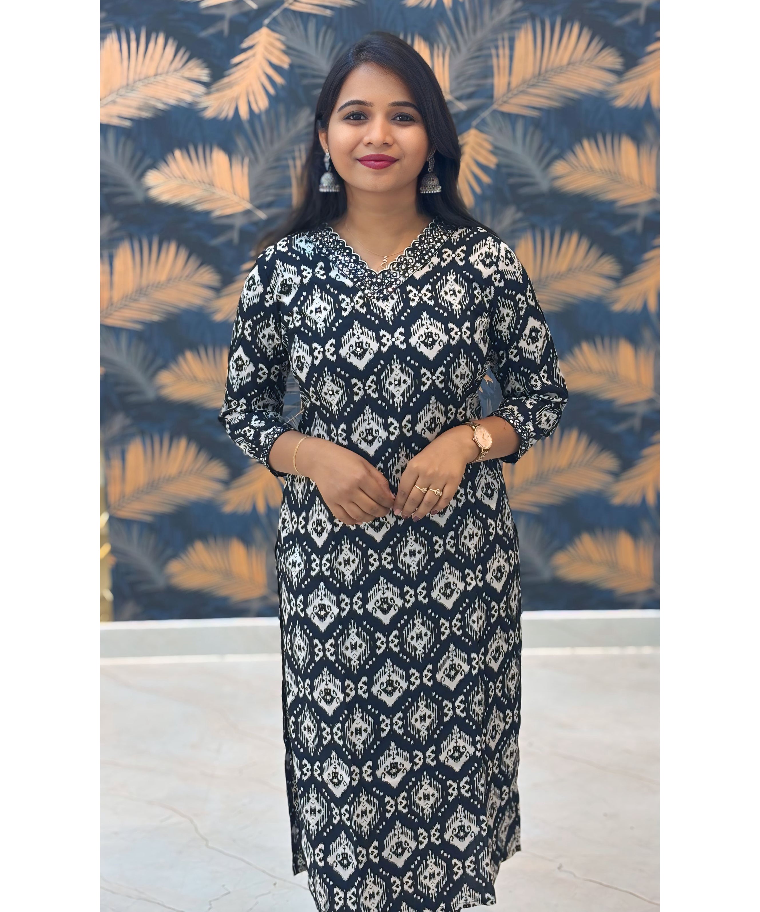 Black and White Color V Neck Premium Cotton Salwar Set / ESS296
