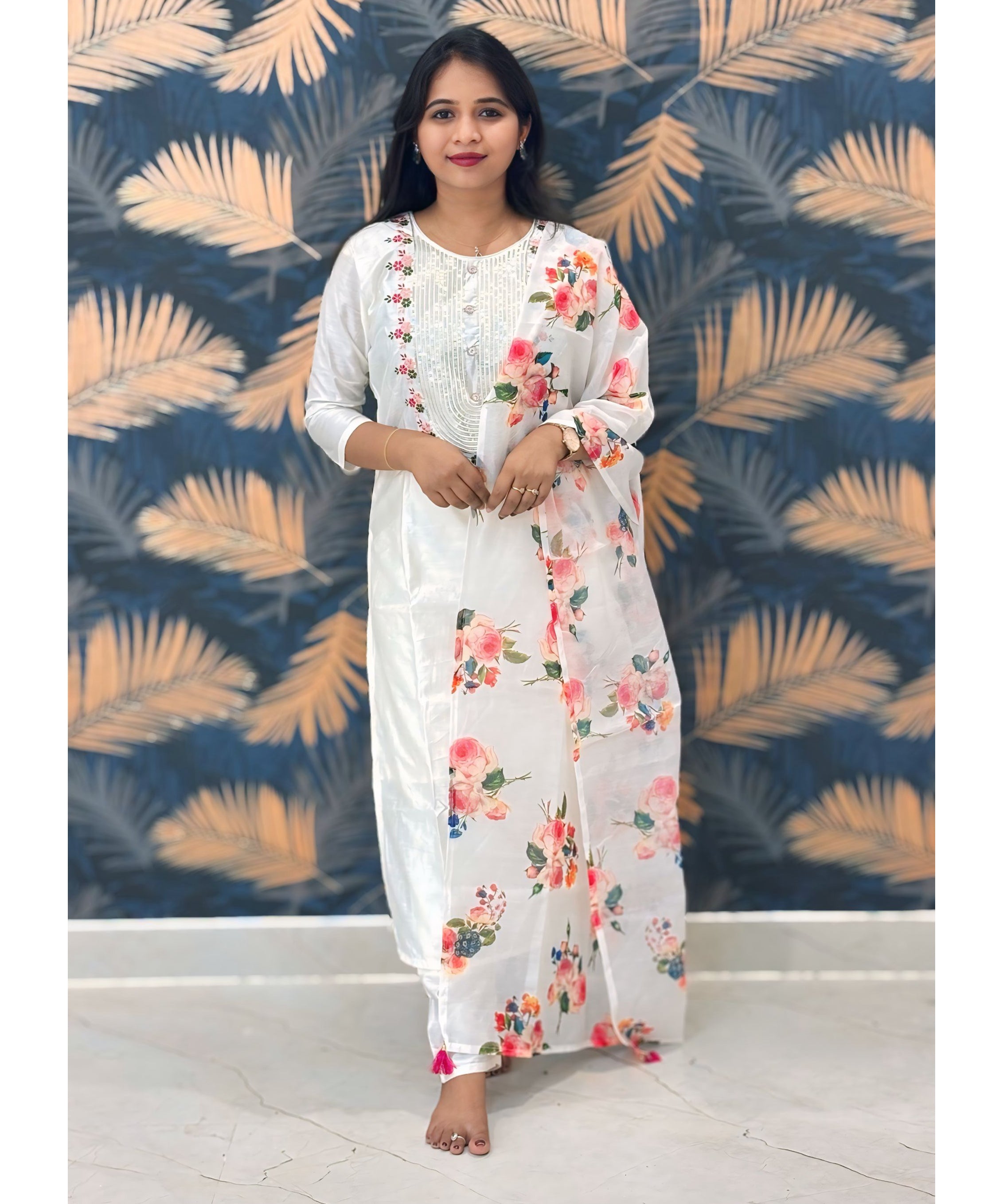 White Color Ethnic Salwar Set with Organza Dupatta / ESS294