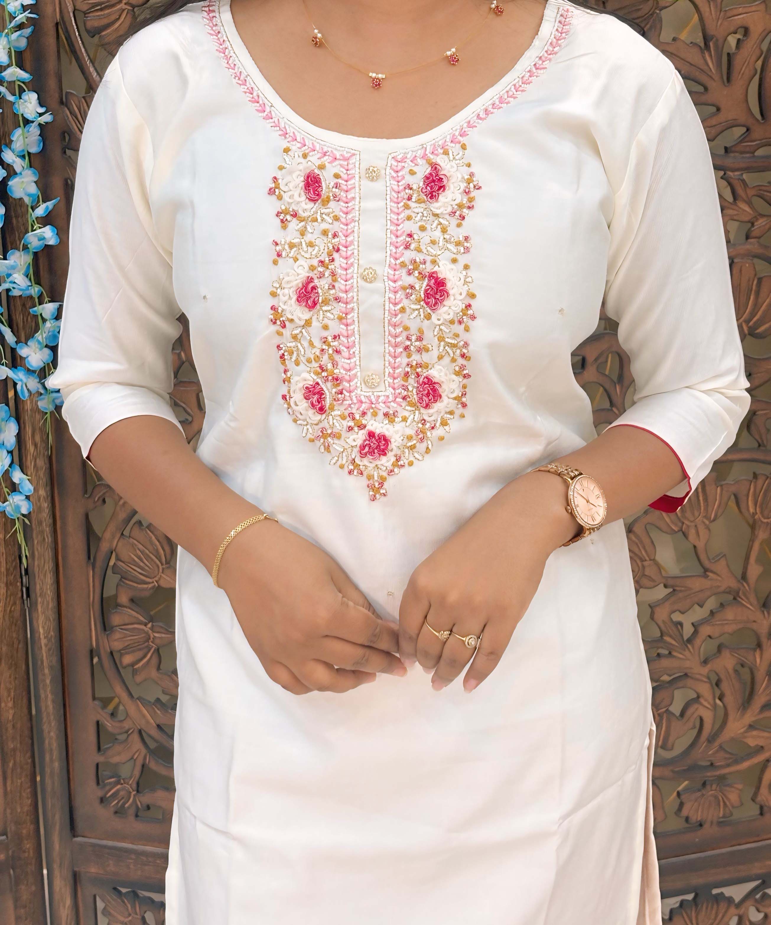White and Dark Pink Color Premium Zardozi work 3 Piece Salwar Set / ESS234