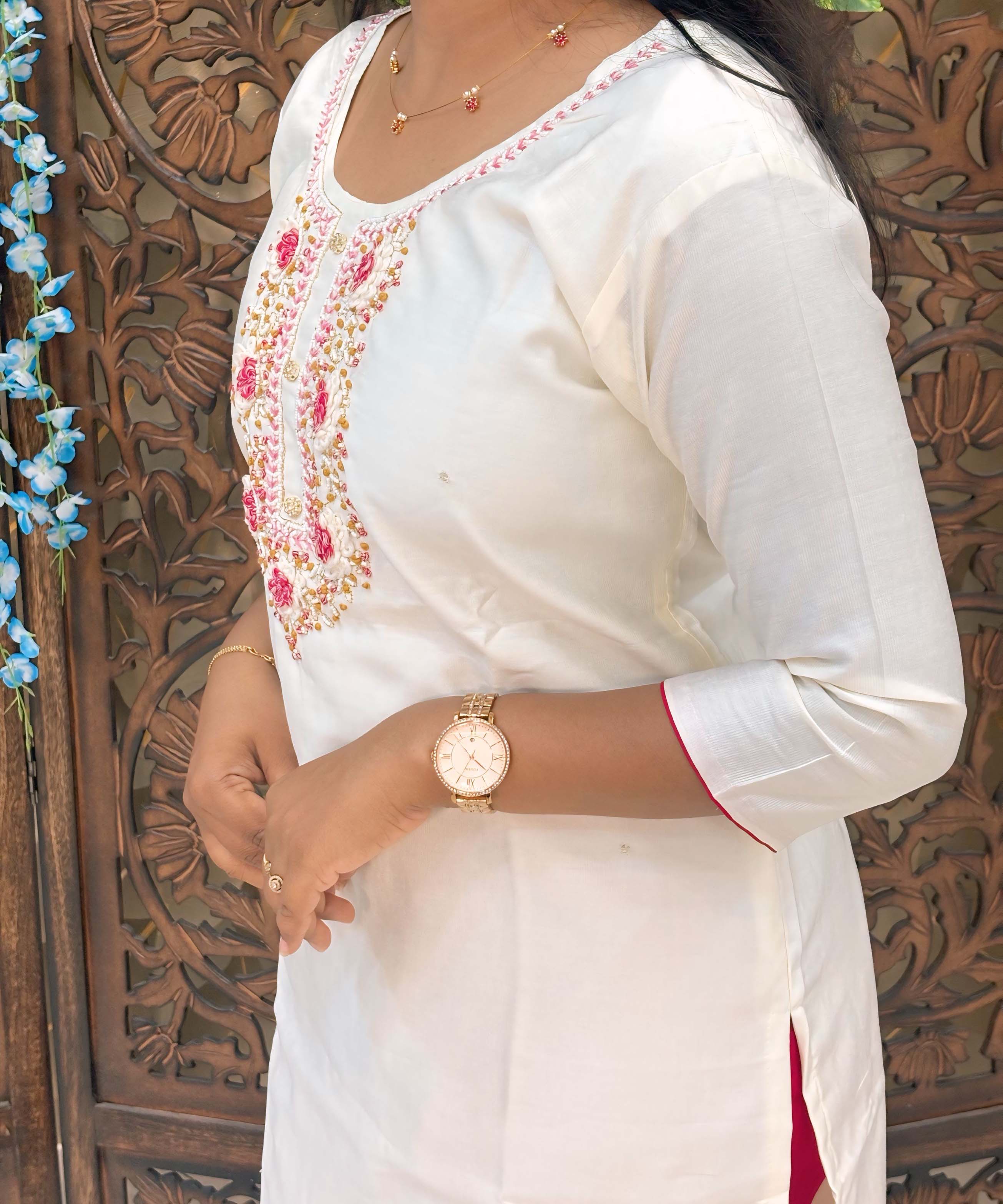 White and Dark Pink Color Premium Zardozi work 3 Piece Salwar Set / ESS234