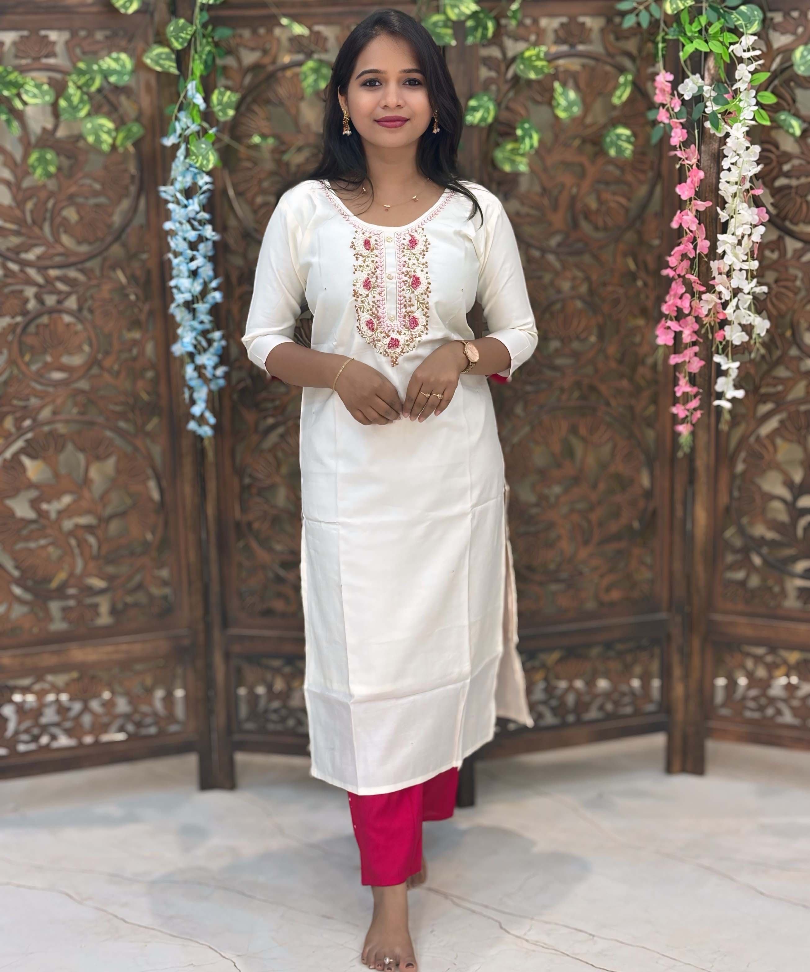 White and Dark Pink Color Premium Zardozi work 3 Piece Salwar Set / ESS234