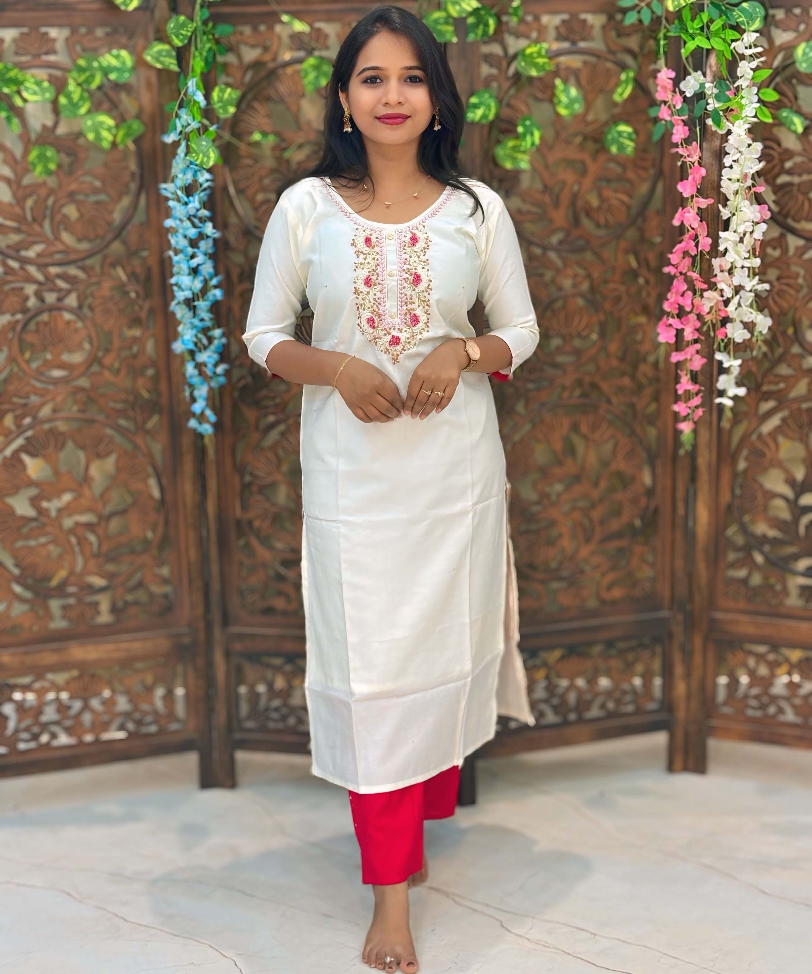 White and Dark Pink Color Premium Zardozi work 3 Piece Salwar Set / ESS234