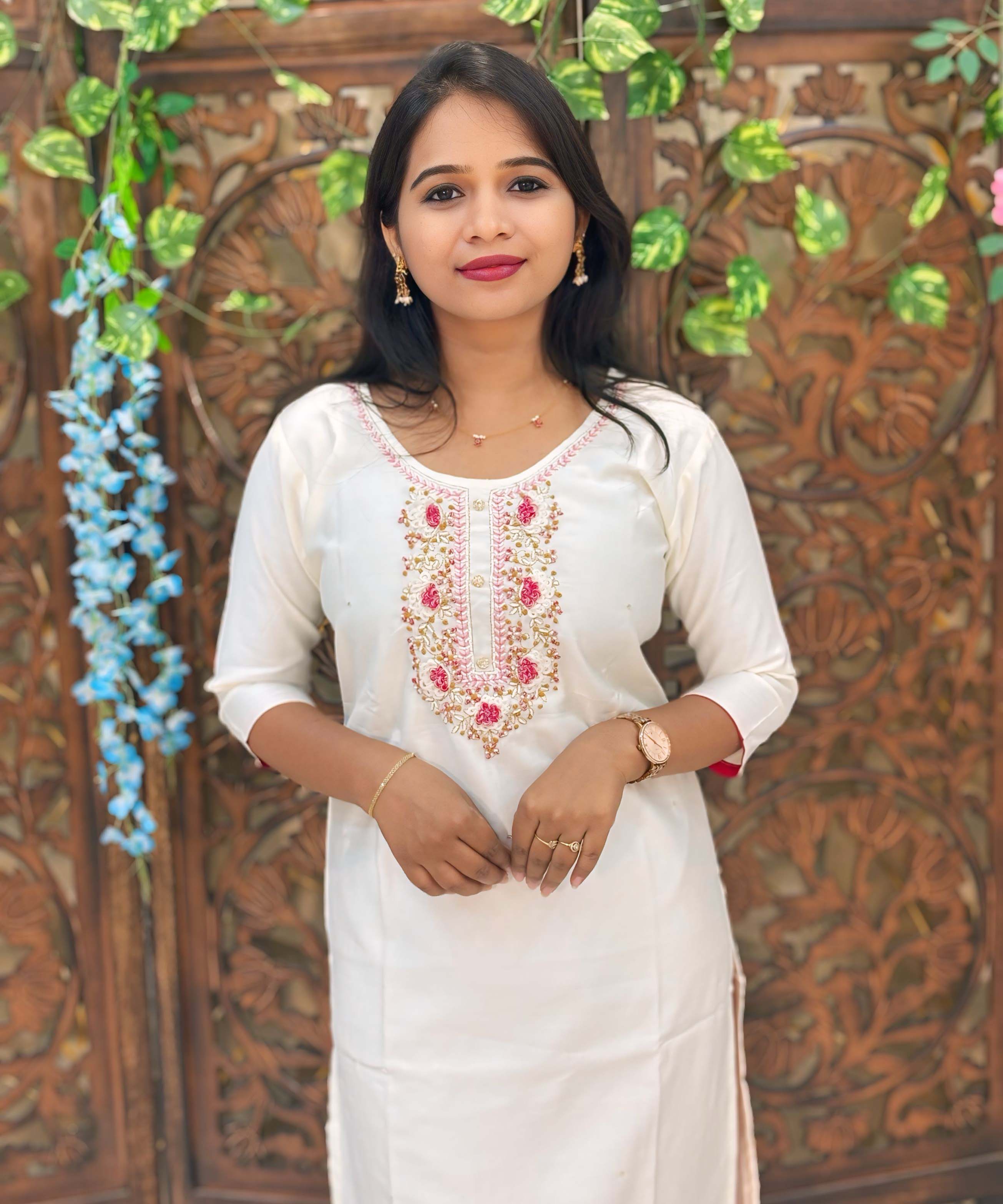 White and Dark Pink Color Premium Zardozi work 3 Piece Salwar Set / ESS234