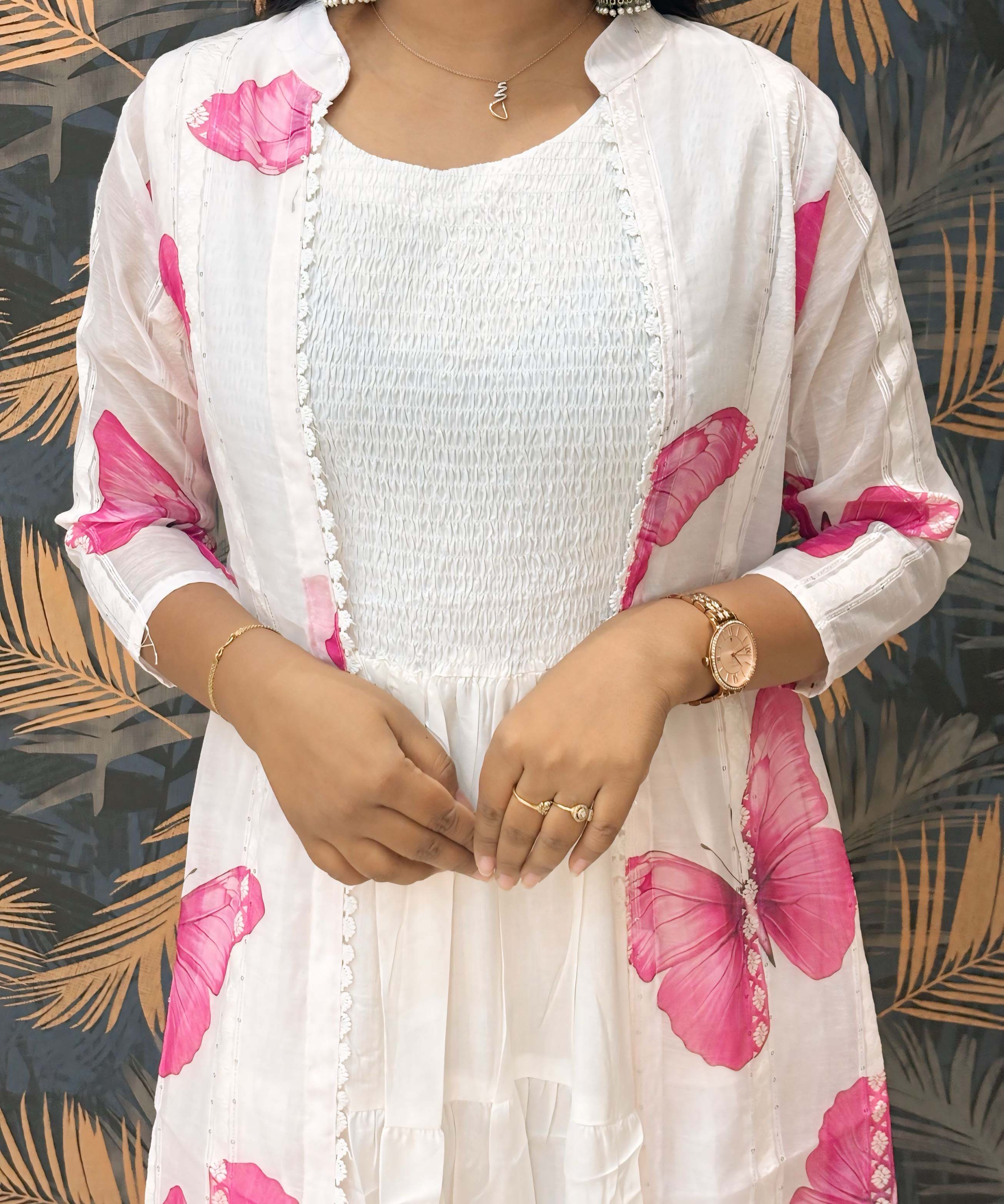White and Pink Western Suit with Over Coat / ESS328