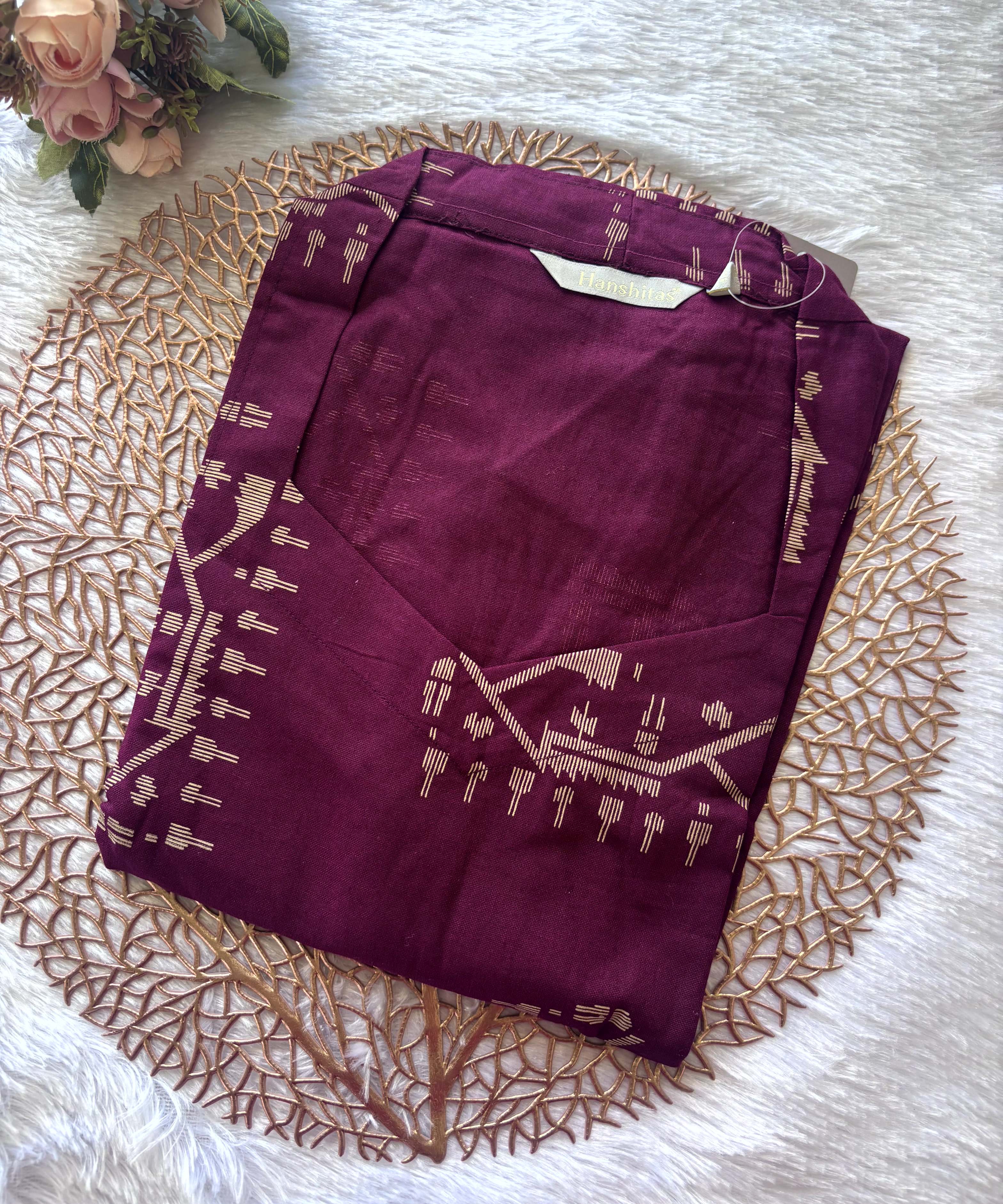 Wine Color shaped V neck Flex Cotton Kurti with Pocket / LSS196